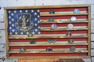 Rustic Air National Guard Wooden Handmade American Challenge Coin Flag Display, Beautiful Air National Guard Challenge Coin Flag 100% Made in the USA.