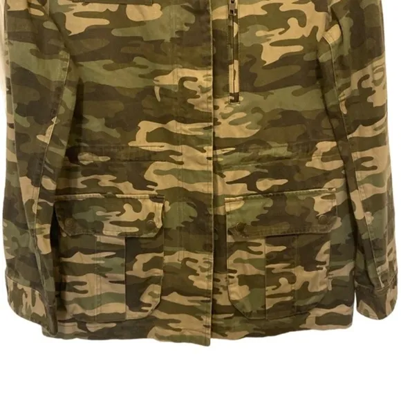 Sanctuary Safari Camo Utility Military Jacket Green Zip Snap Cotton Large NWT