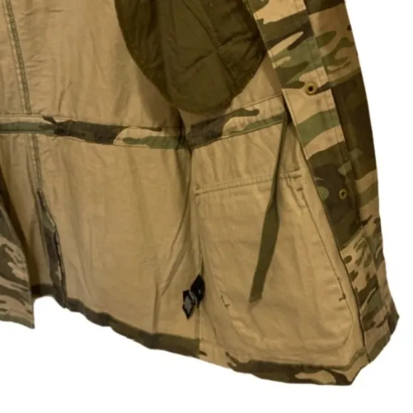 Sanctuary Safari Camo Utility Military Jacket Green Zip Snap Cotton Large NWT