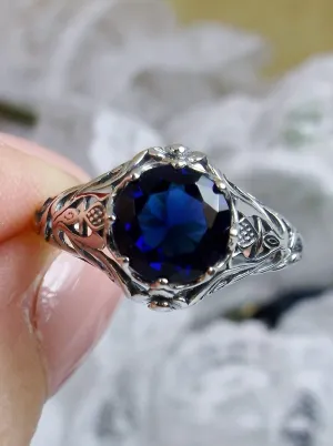 Sapphire Blue Ring, Daisy Filigree,Victorian Jewelry #D66