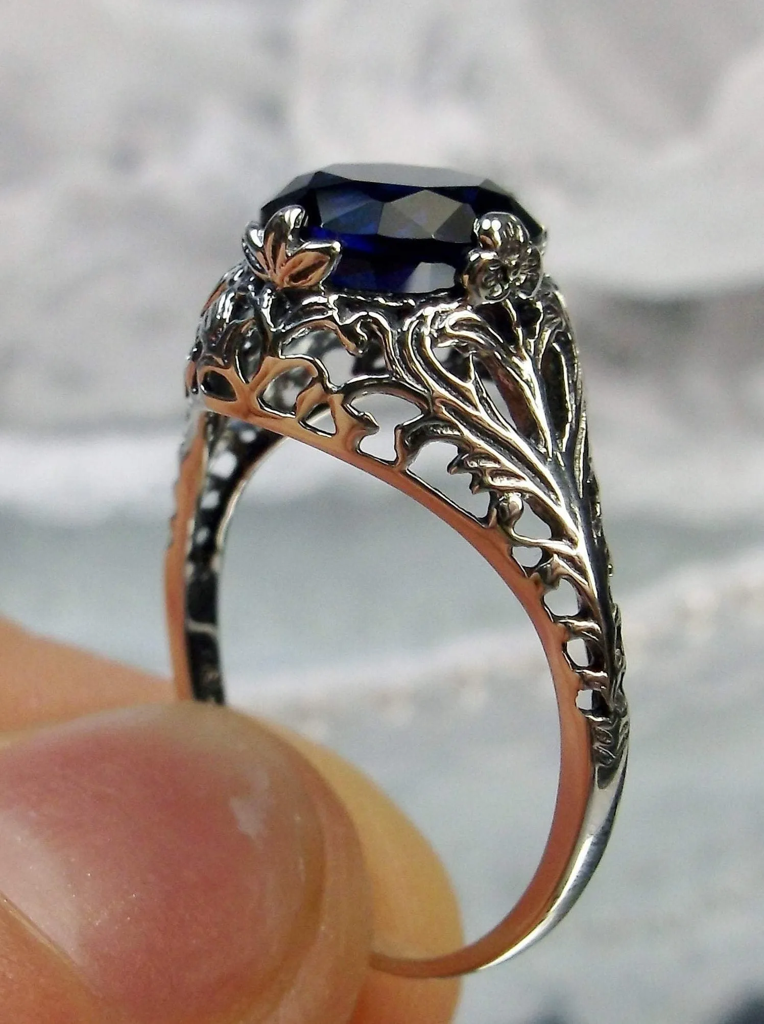 Sapphire Blue Victorian Ring #D198