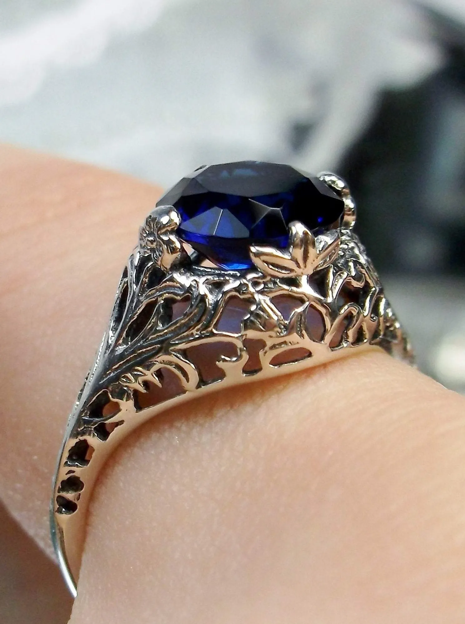 Sapphire Blue Victorian Ring #D198