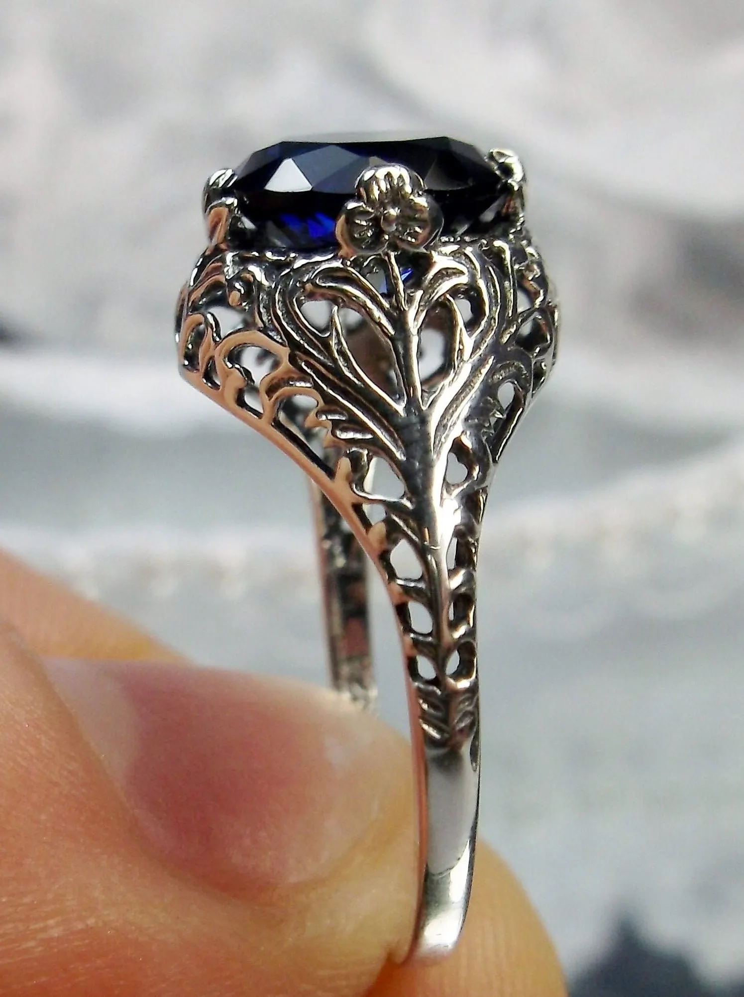Sapphire Blue Victorian Ring #D198