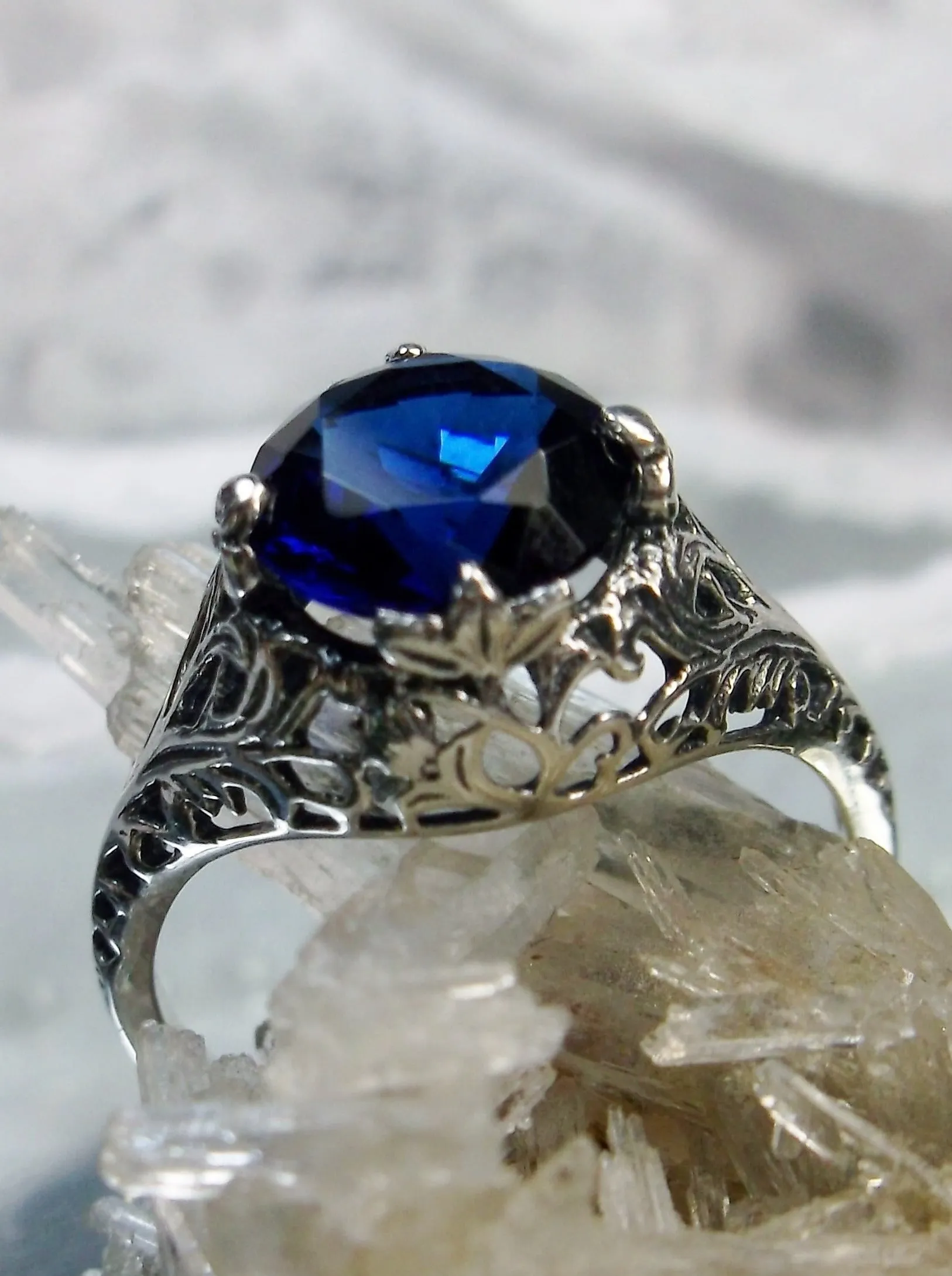 Sapphire Blue Victorian Ring #D198