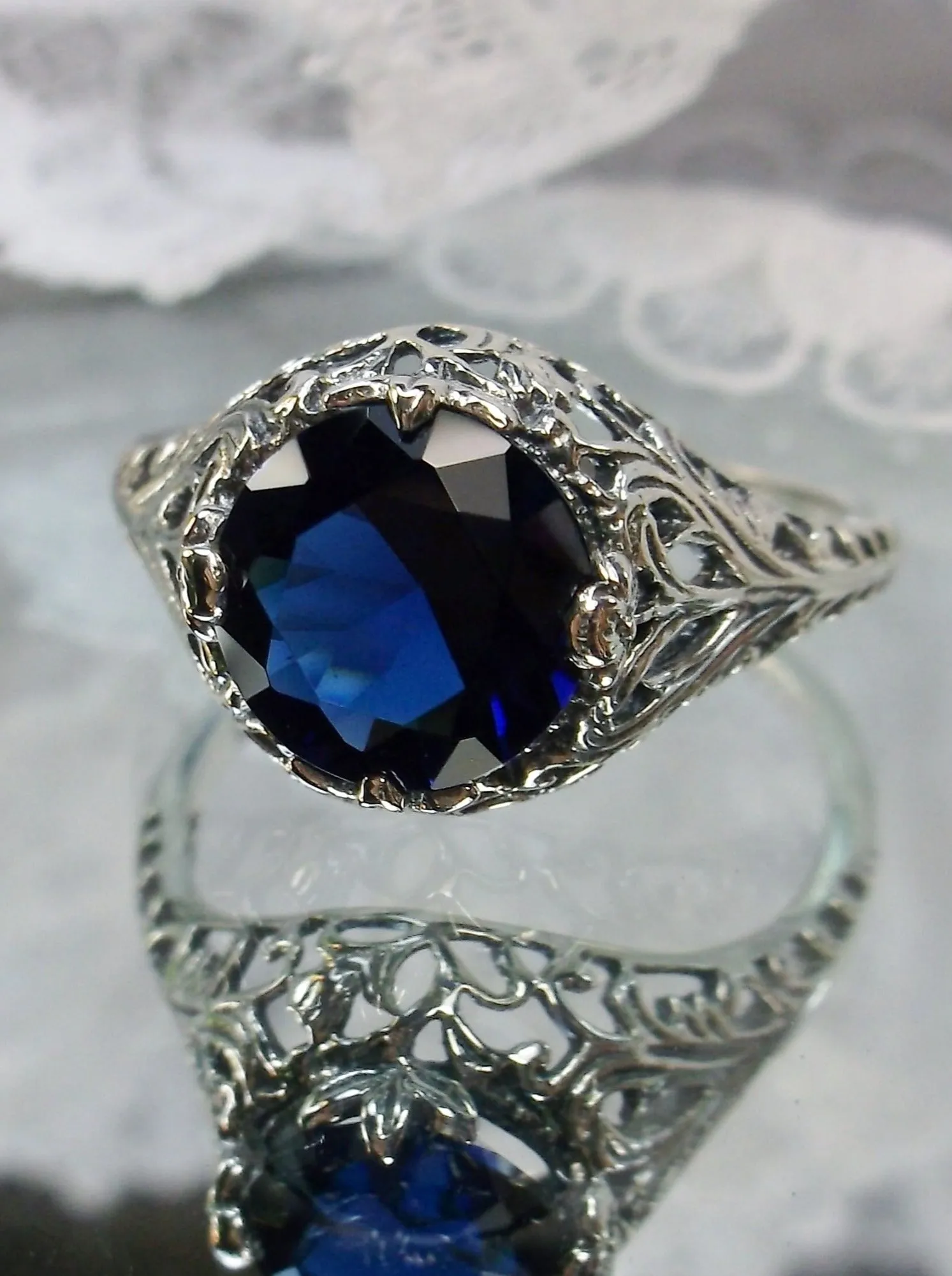 Sapphire Blue Victorian Ring #D198