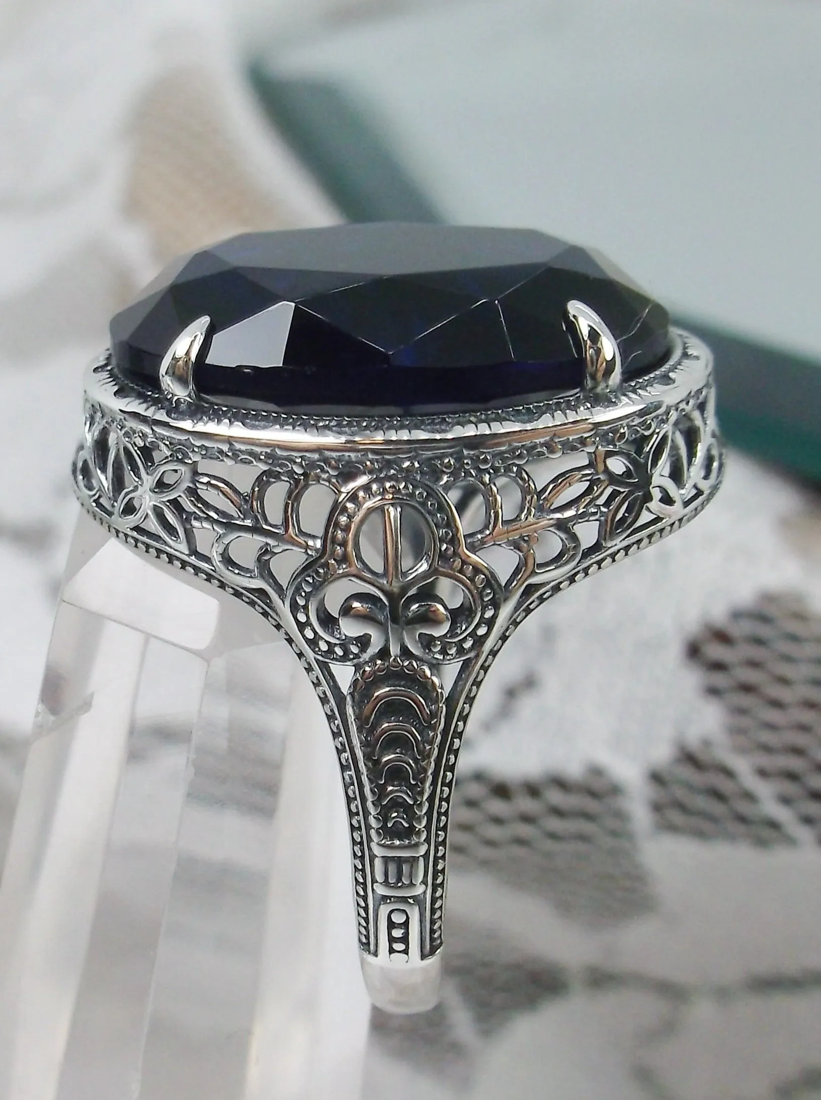 Sapphire Ring, Art Deco Vintage Revival Jewelry #D230