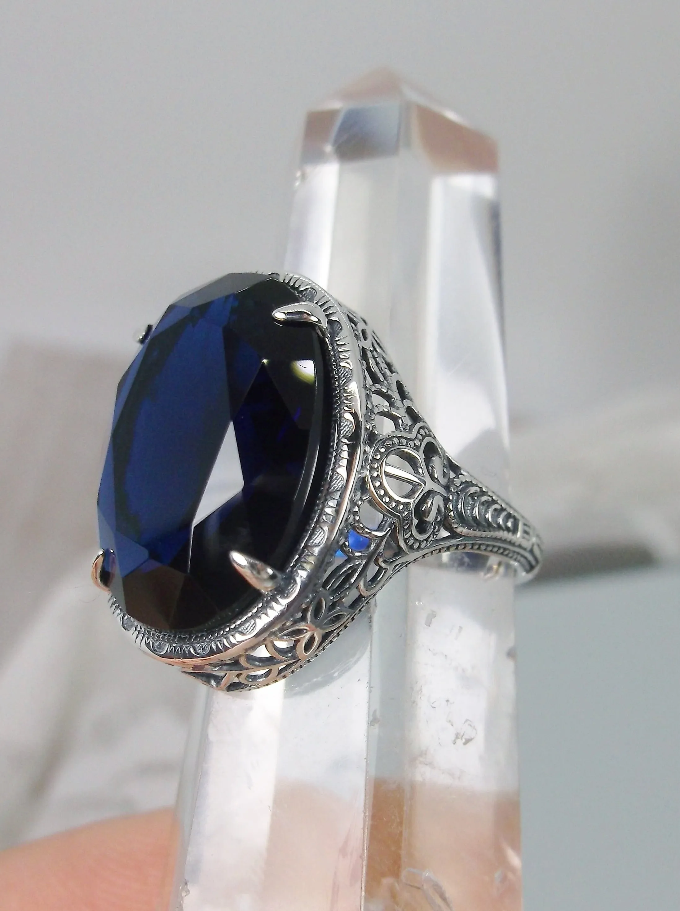 Sapphire Ring, Art Deco Vintage Revival Jewelry #D230