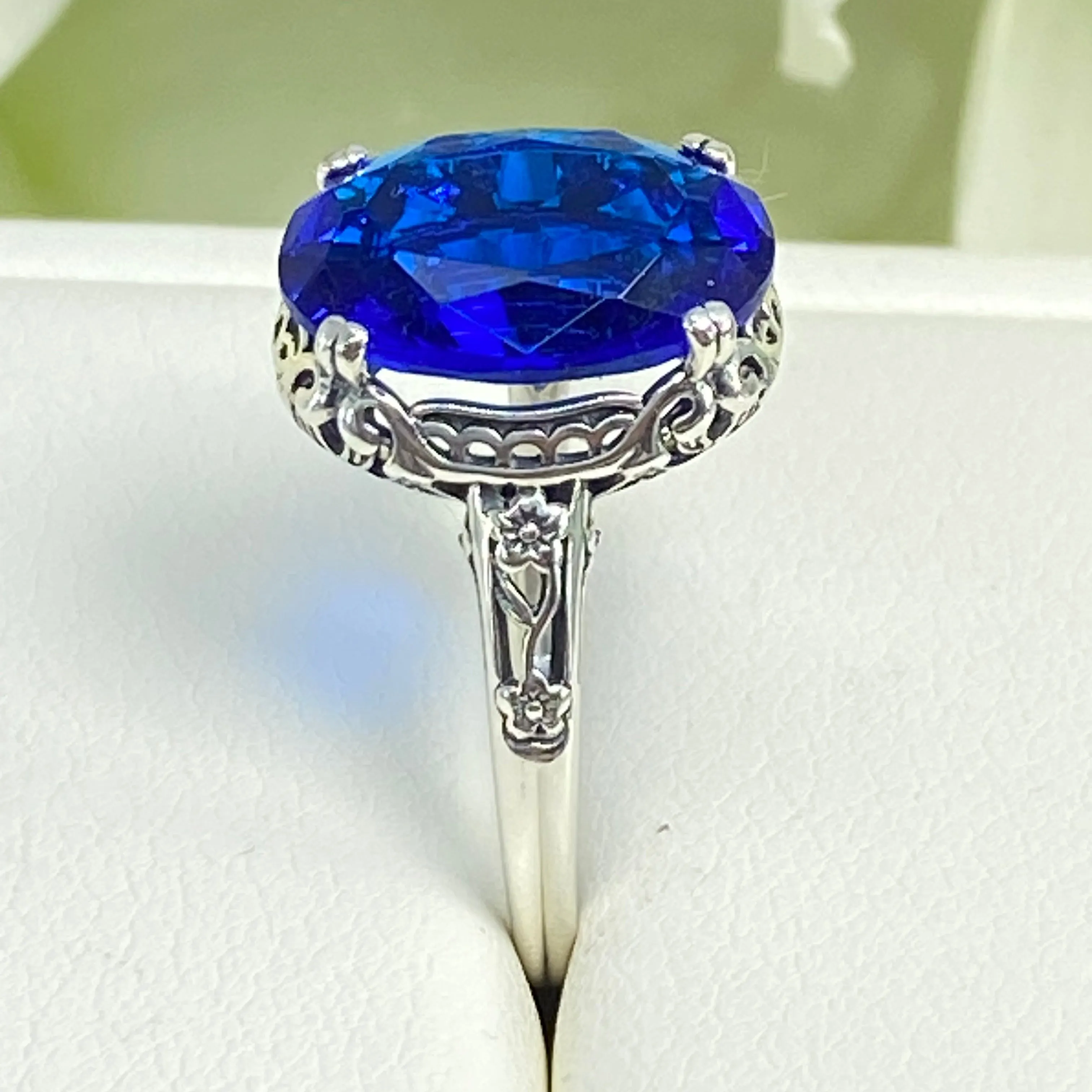 Sapphire Ring, Sterling Silver Edwardian Jewelry #D70
