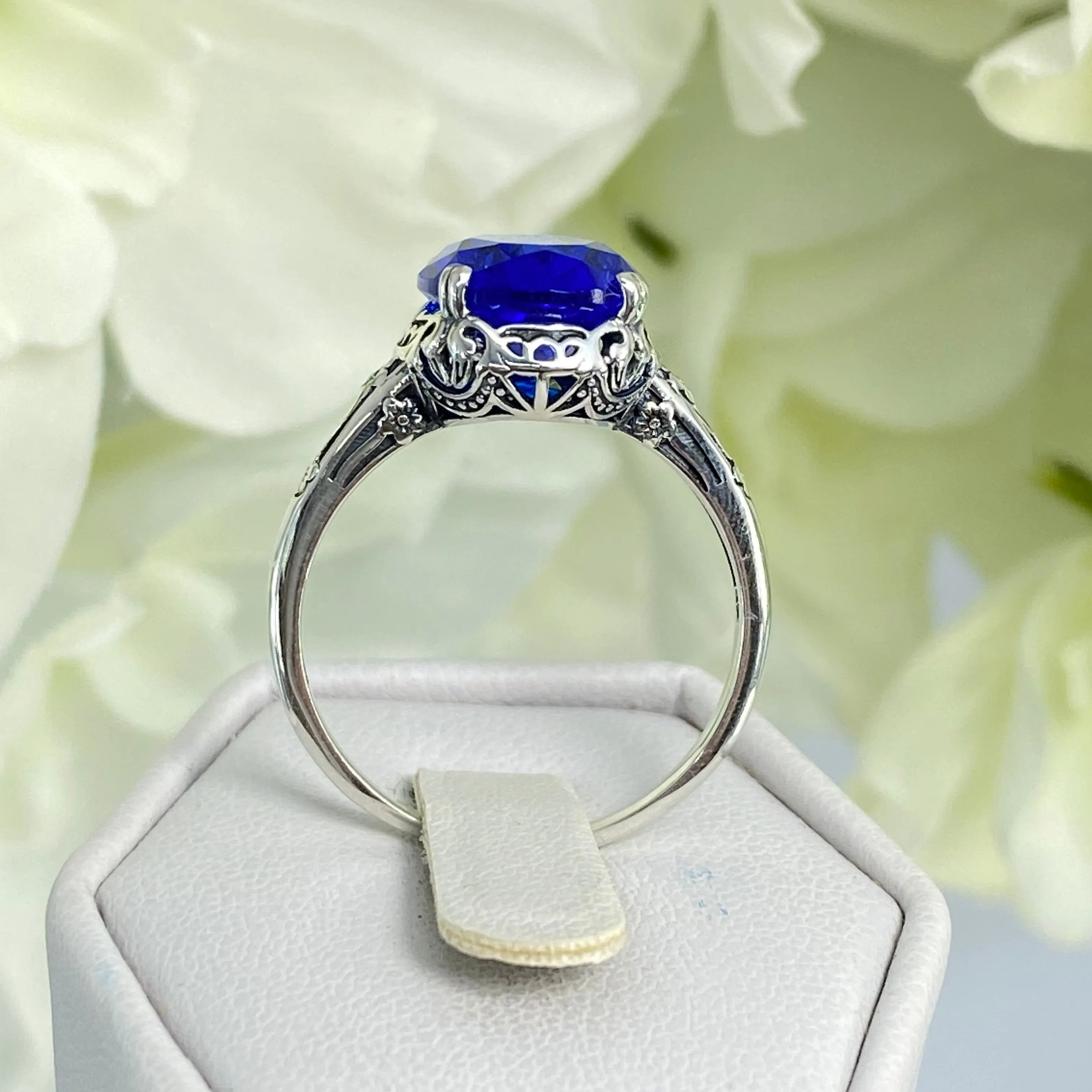Sapphire Ring, Sterling Silver Edwardian Jewelry #D70