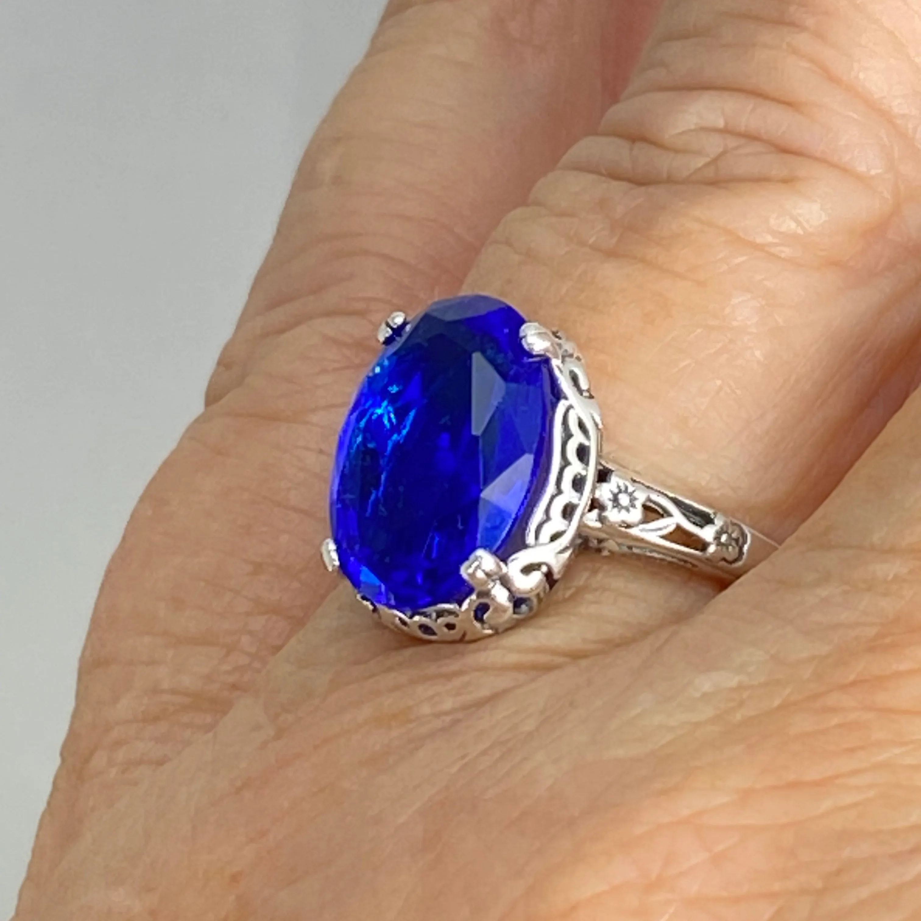 Sapphire Ring, Sterling Silver Edwardian Jewelry #D70