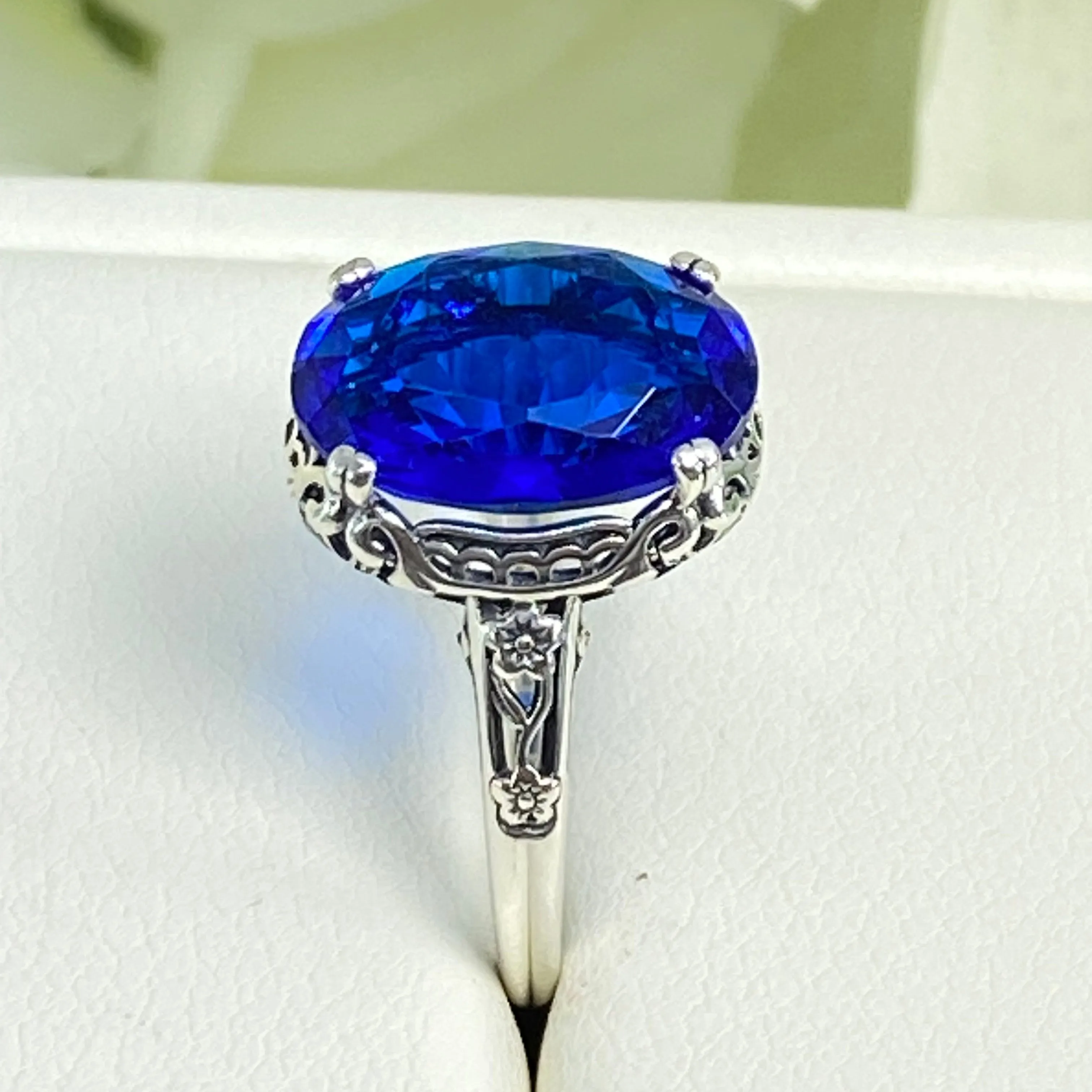 Sapphire Ring, Sterling Silver Edwardian Jewelry #D70