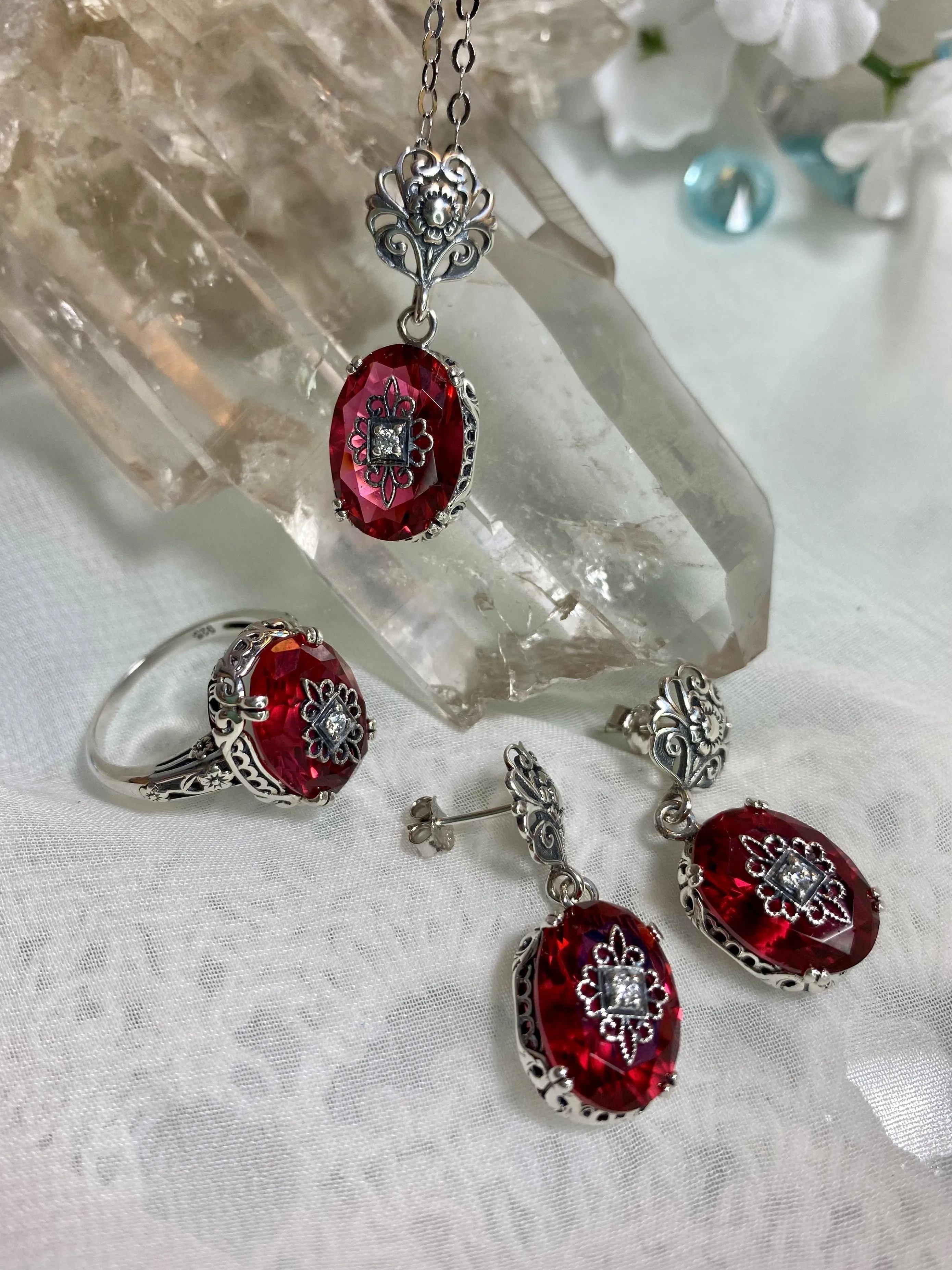 Save 15% on Pink Topaz Jewelry Set, Sterling Silver Embellishment, Edwardian Jewelry #S70e