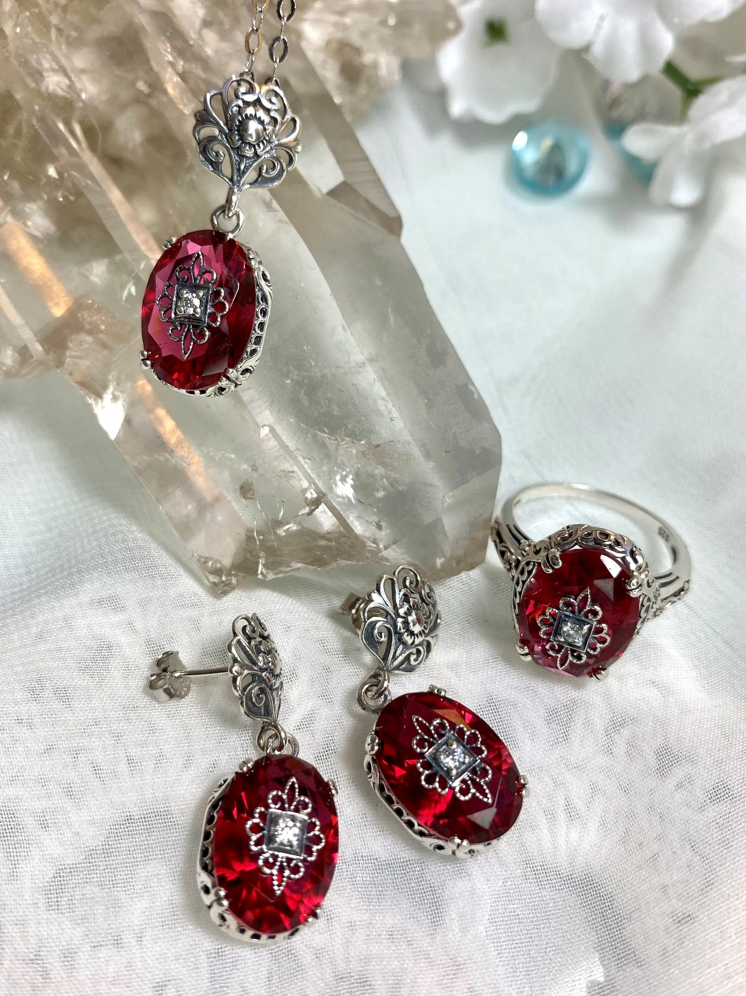 Save 15% on Pink Topaz Jewelry Set, Sterling Silver Embellishment, Edwardian Jewelry #S70e