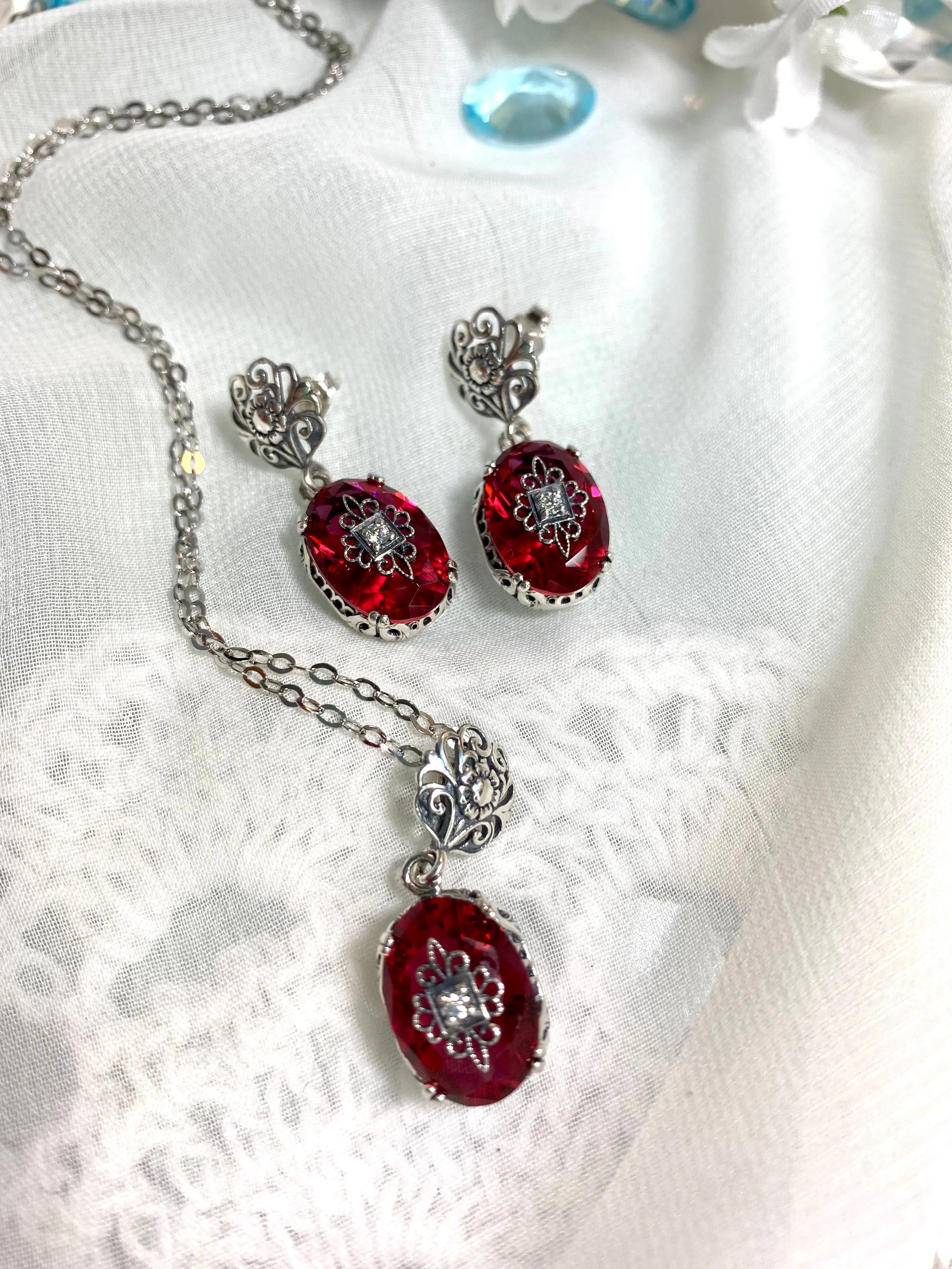 Save 15% on Pink Topaz Jewelry Set, Sterling Silver Embellishment, Edwardian Jewelry #S70e
