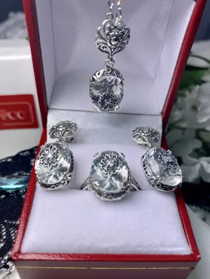 Save 15% on White Topaz Jewelry Set, Sterling Silver Embellishment, Edwardian Jewelry #S70e