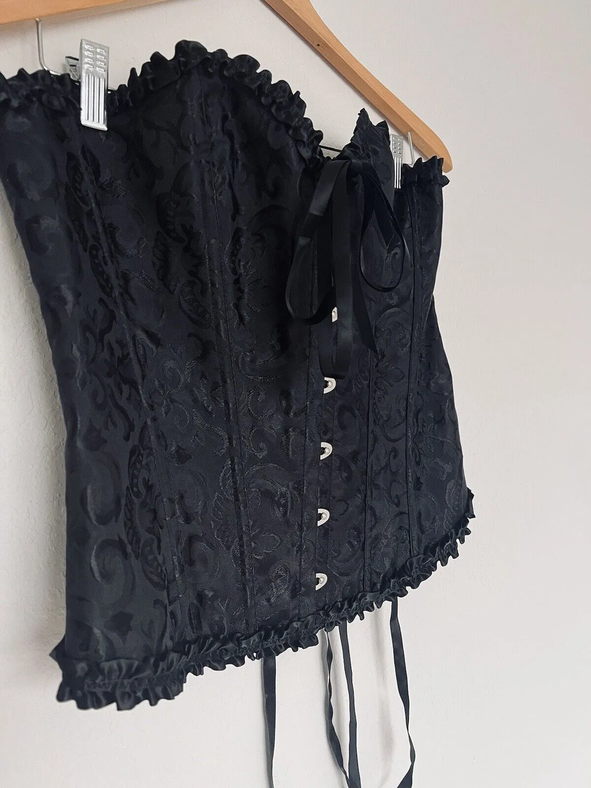 Sexy Black Corset Sz Castle-Core Renaissance Floral  Bustier