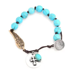 SILVER TURQUOISE BEADS CHARM BRACELET #SB38143 (QA5)