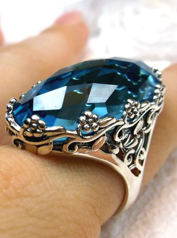 Sky Blue Aquamarine Ring, Size 6, Large Oval gem, Vintage Reproduction Jewelry, Rosey Design #D97 - Ready to Ship