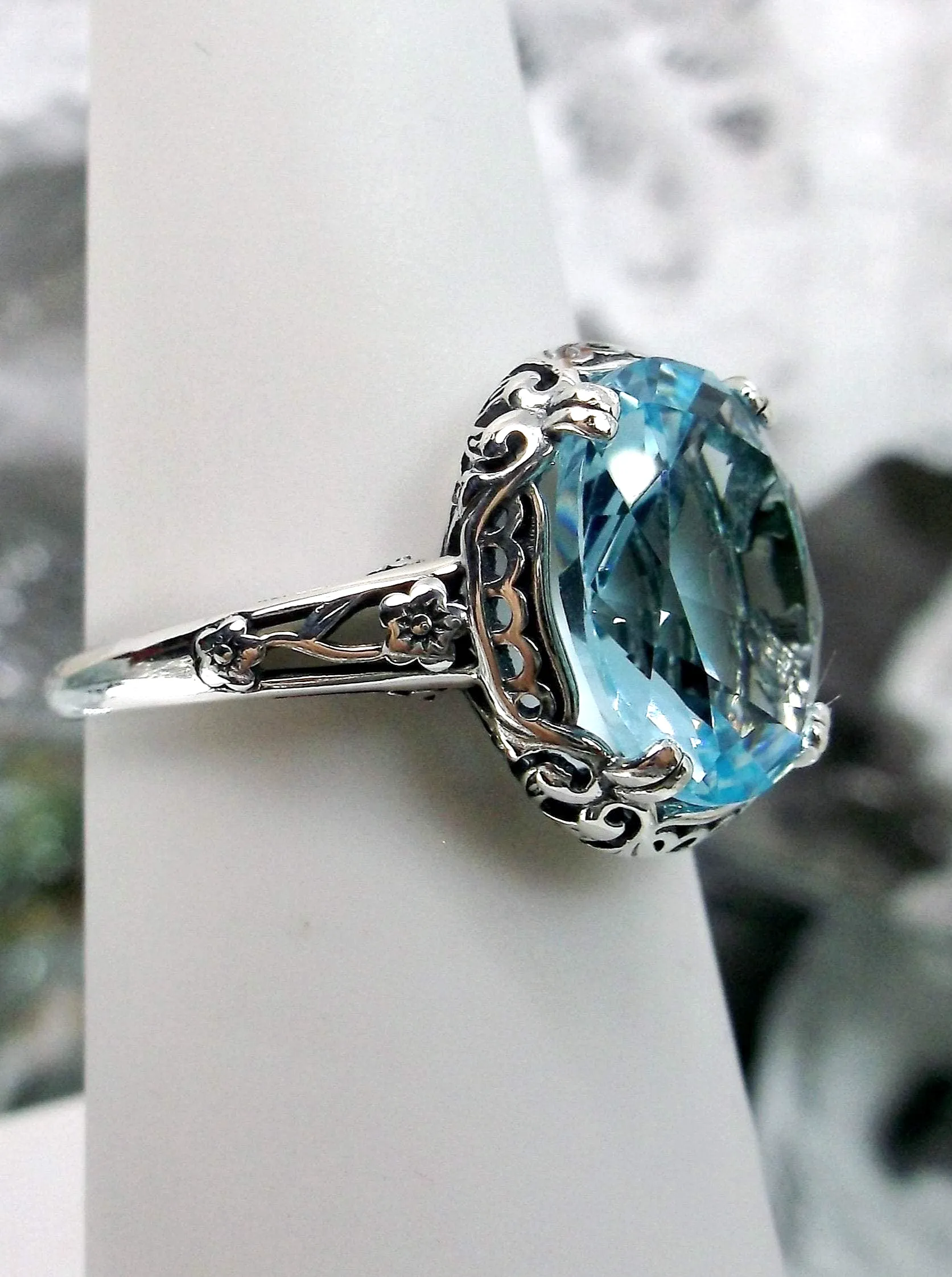 Sky Blue Ring, Simulated or Natural Gemstone, Edwardian Antique Revival Jewelry #D70z
