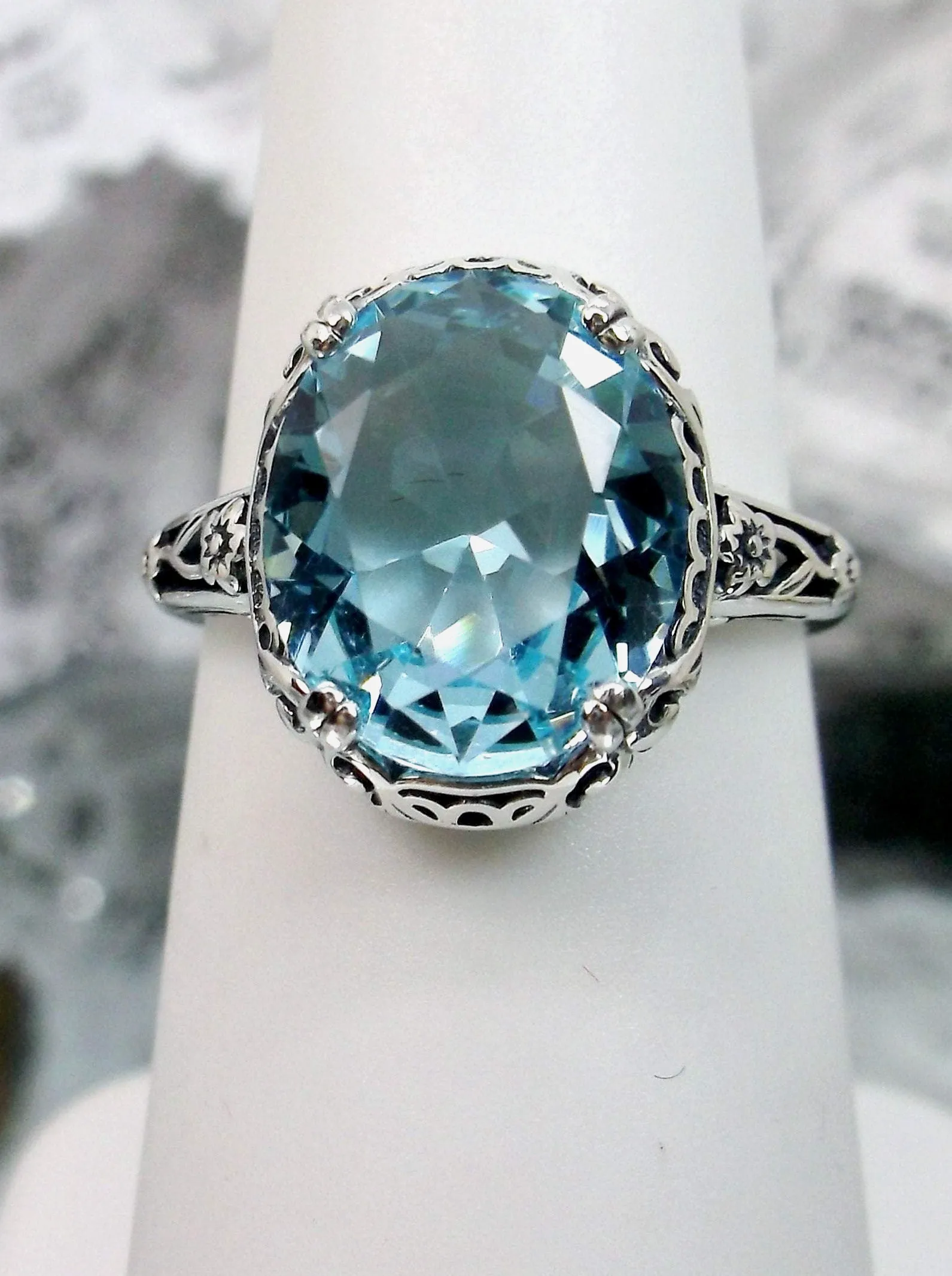 Sky Blue Ring, Simulated or Natural Gemstone, Edwardian Antique Revival Jewelry #D70z