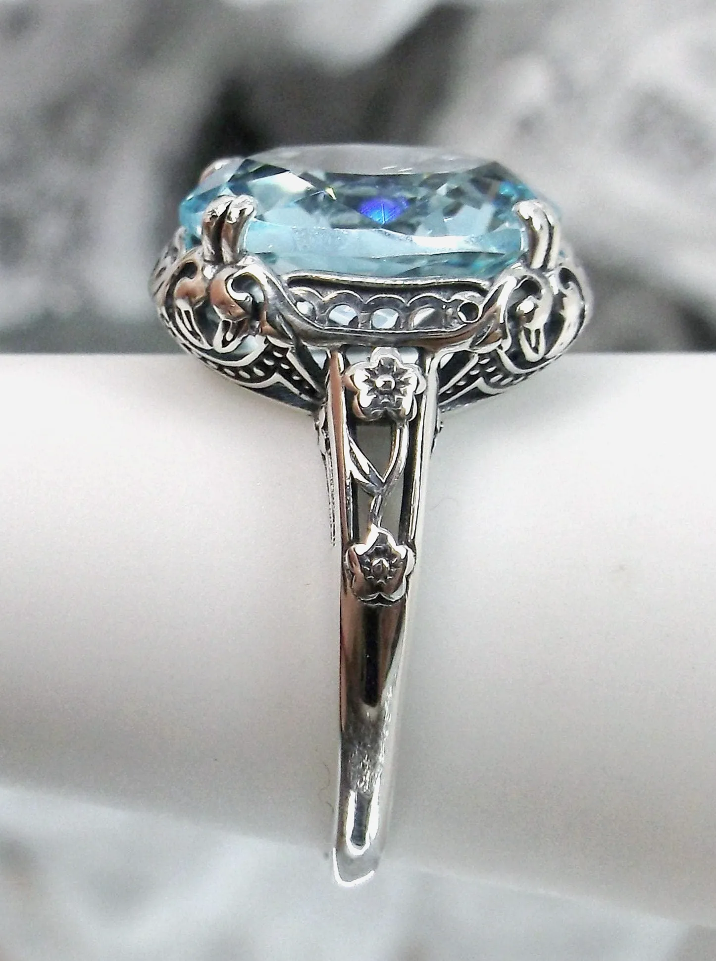 Sky Blue Ring, Simulated or Natural Gemstone, Edwardian Antique Revival Jewelry #D70z
