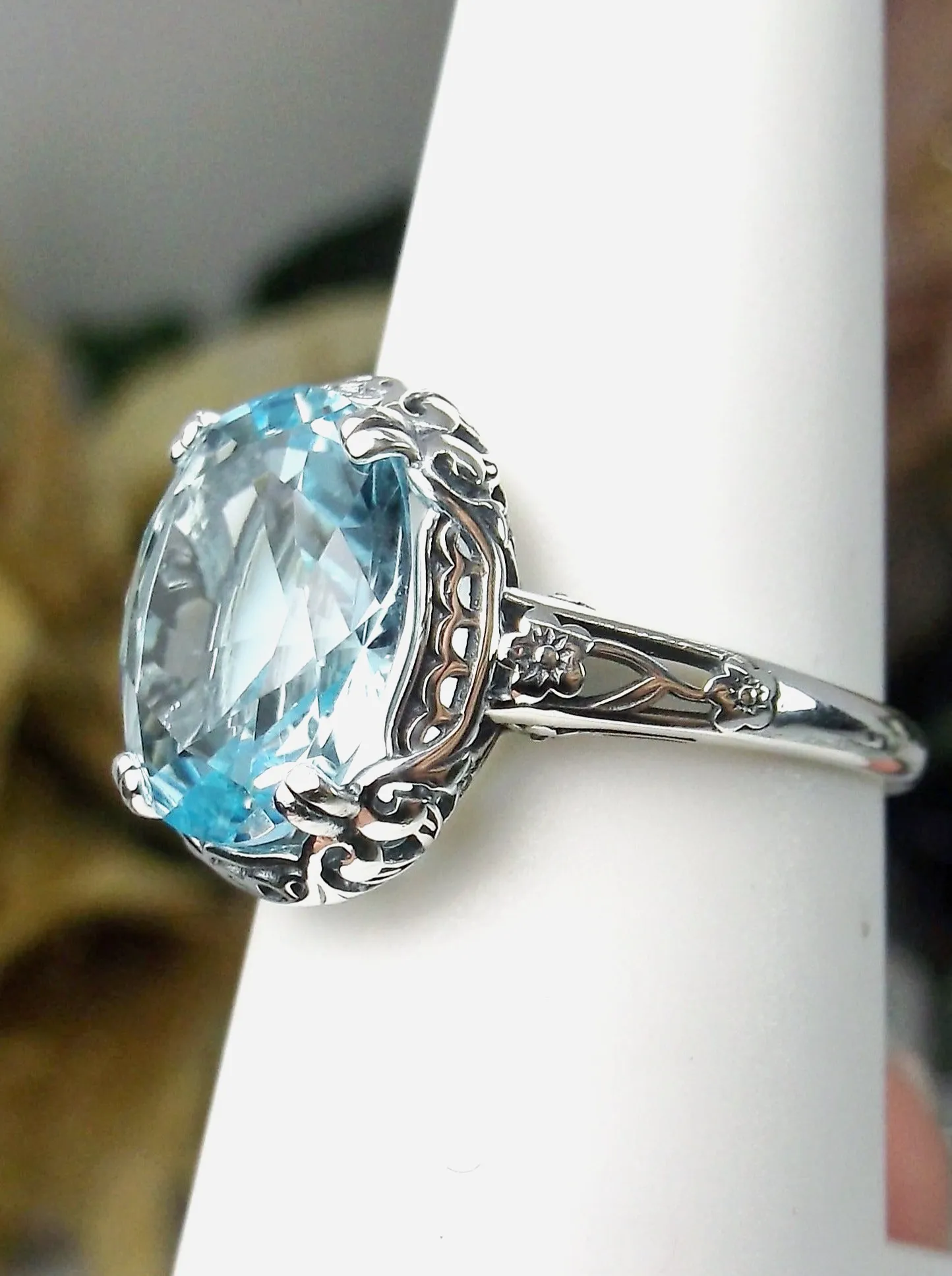 Sky Blue Ring, Simulated or Natural Gemstone, Edwardian Antique Revival Jewelry #D70z