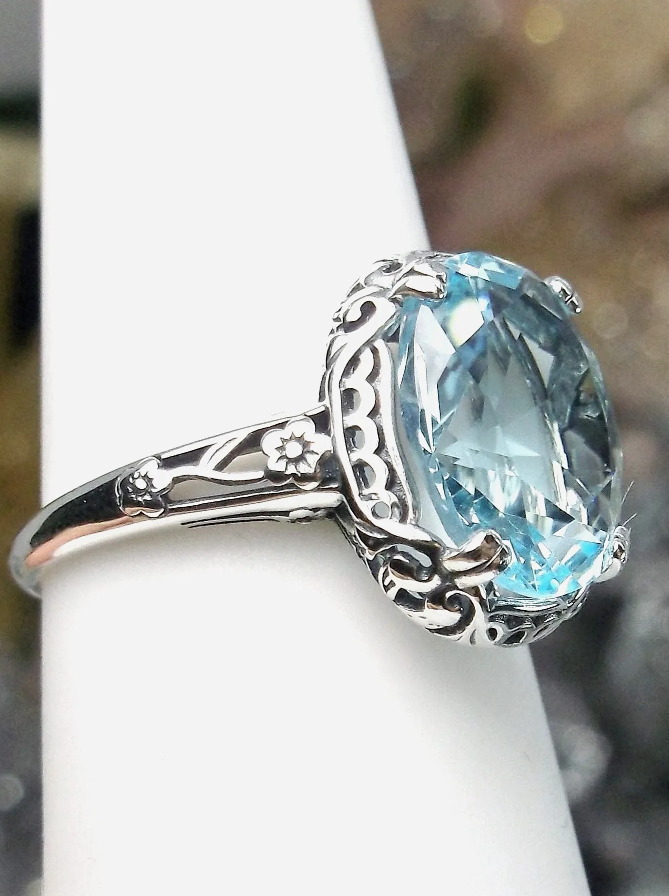 Sky Blue Ring, Simulated or Natural Gemstone, Edwardian Antique Revival Jewelry #D70z