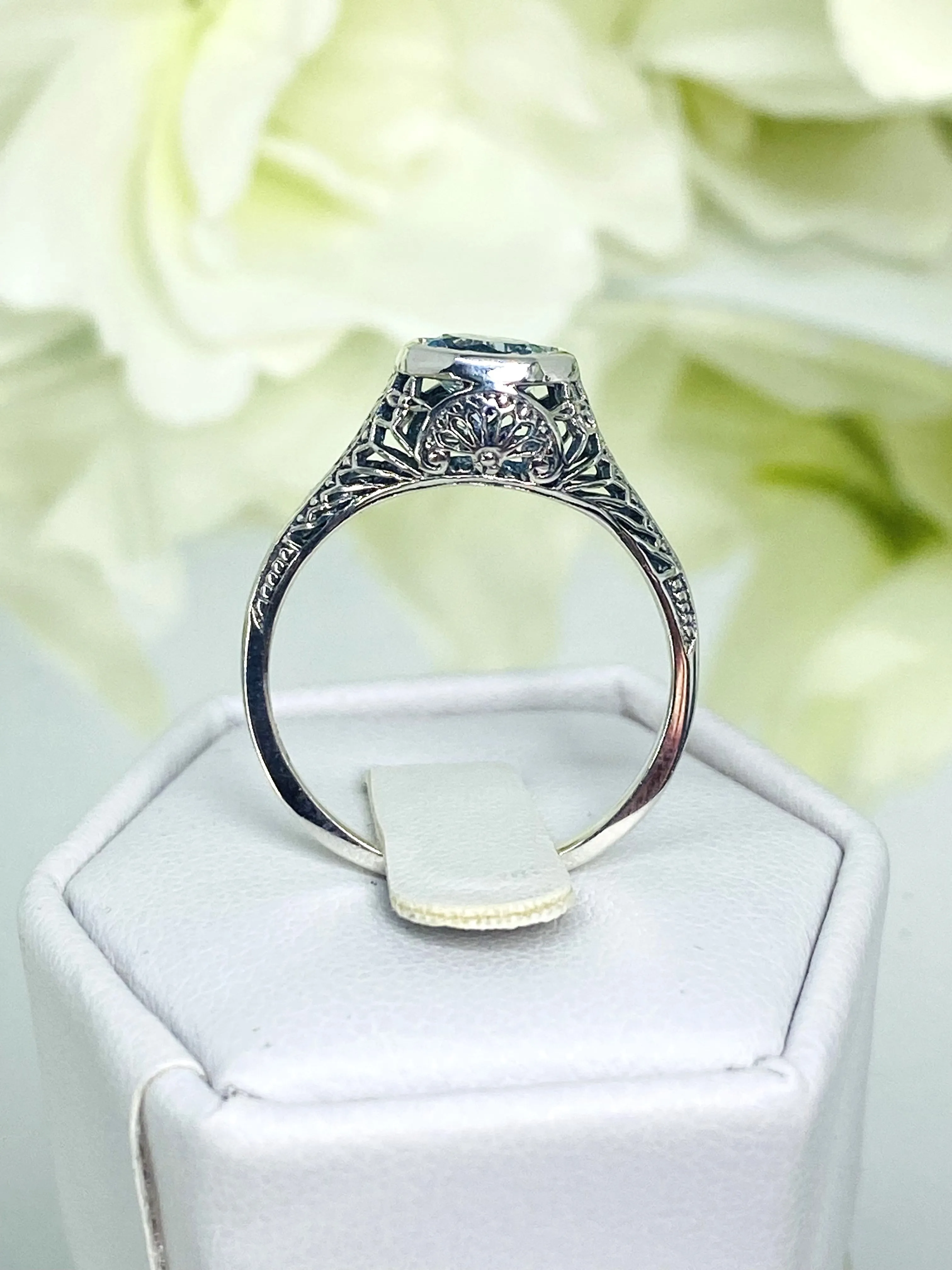 Sky Blue Topaz Dandelion Ring, Natural or Simulated Gemstone, Sterling Silver Filigree Victorian Jewelry #D205