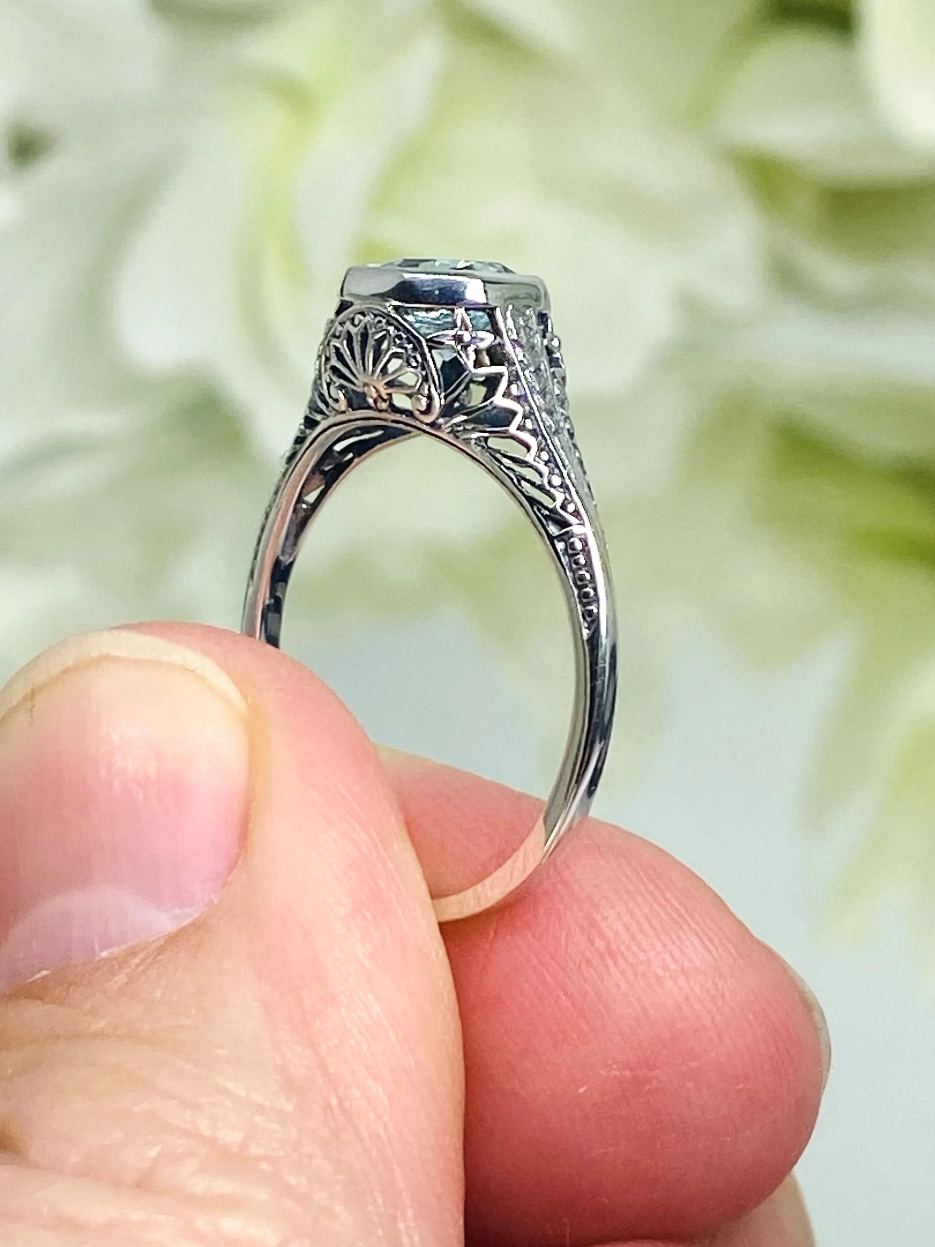 Sky Blue Topaz Dandelion Ring, Natural or Simulated Gemstone, Sterling Silver Filigree Victorian Jewelry #D205