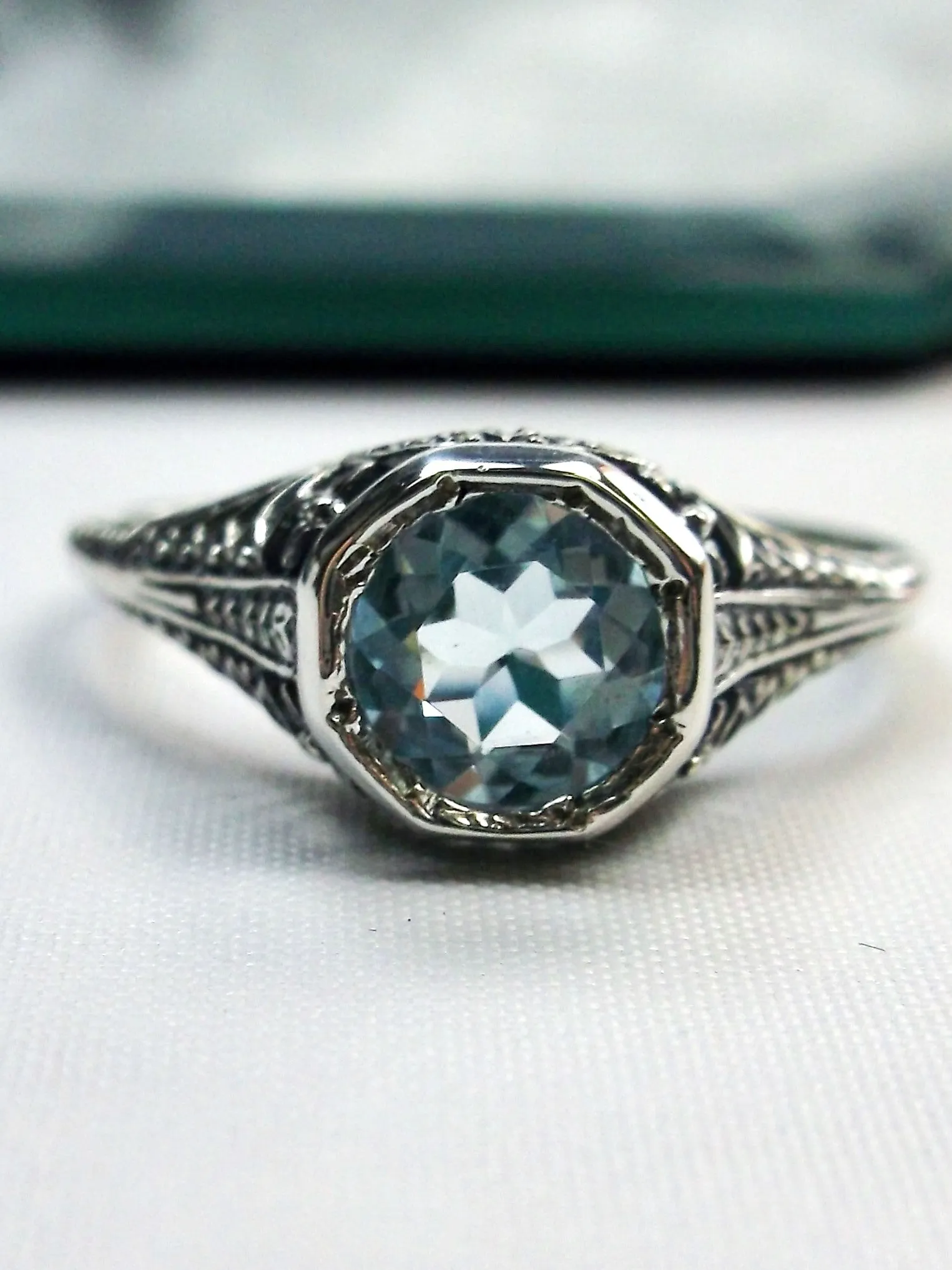 Sky Blue Topaz Dandelion Ring, Natural or Simulated Gemstone, Sterling Silver Filigree Victorian Jewelry #D205