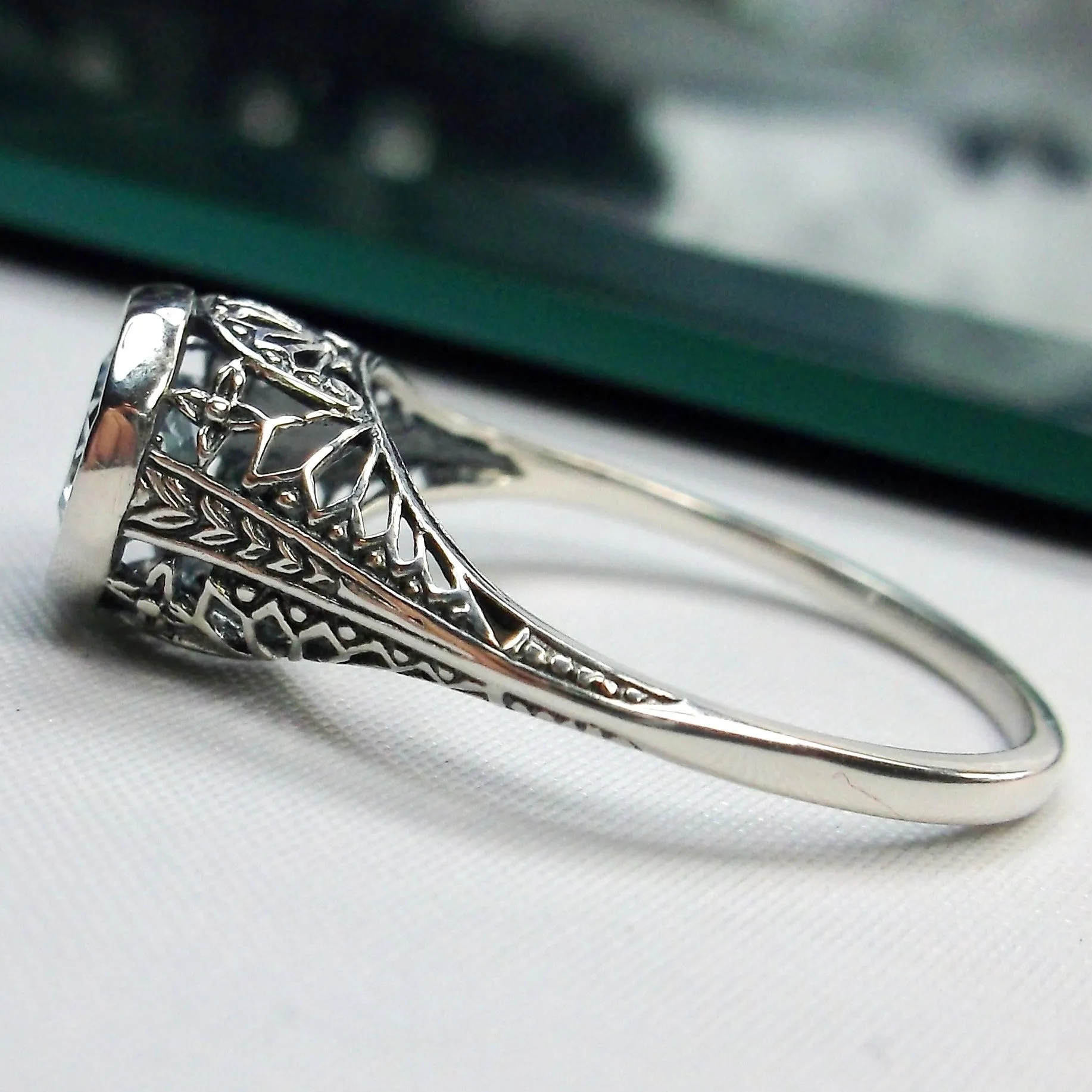 Sky Blue Topaz Dandelion Ring, Natural or Simulated Gemstone, Sterling Silver Filigree Victorian Jewelry #D205