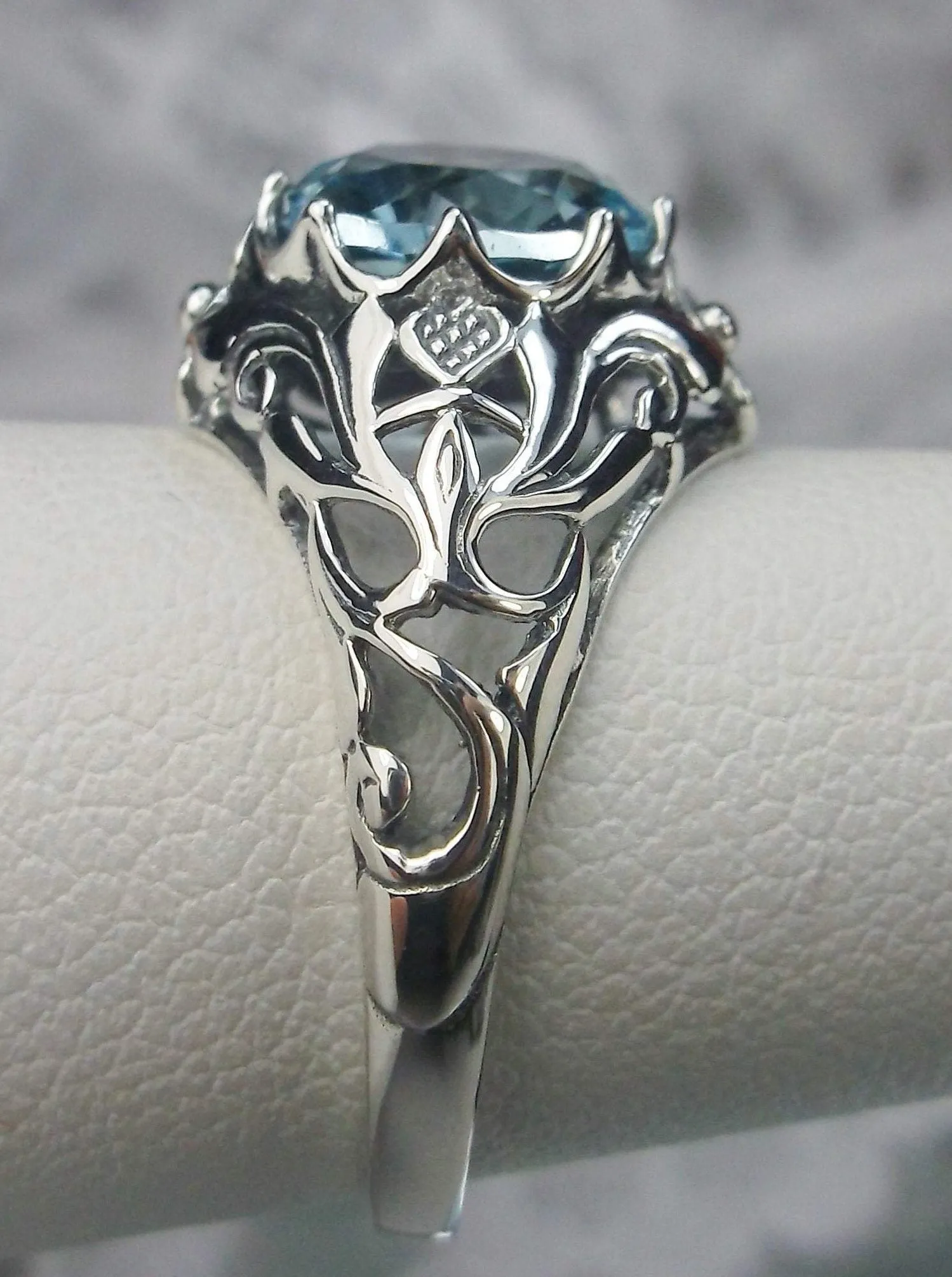 Sky Blue Topaz Ring, Size 8.5, Daisy Filigree Victorian Jewelry #D66 - Ready to Ship