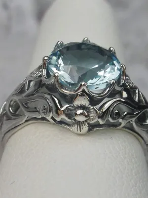 Sky Blue Topaz Ring, Size 8.5, Daisy Filigree Victorian Jewelry #D66 - Ready to Ship