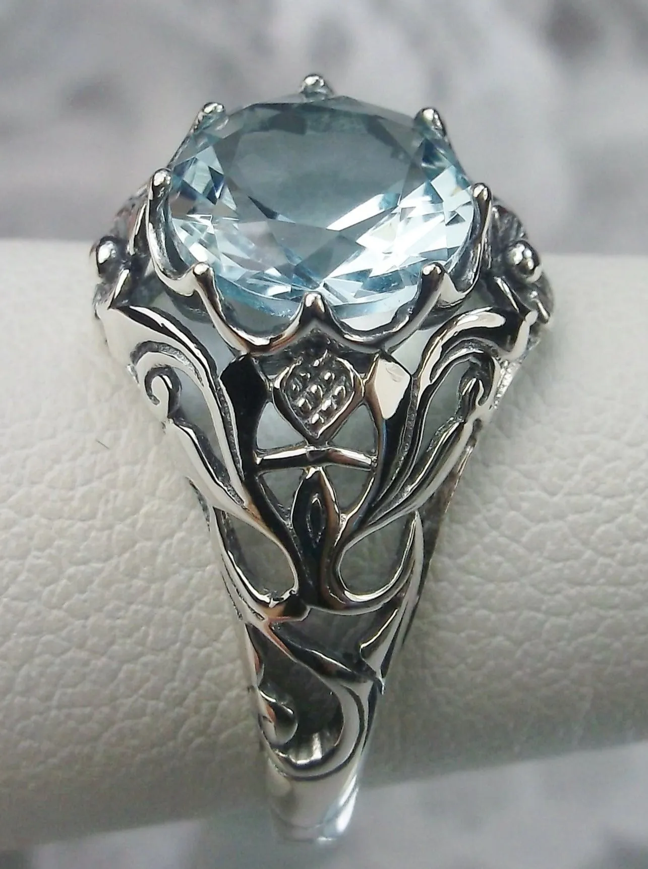 Sky Blue Topaz Ring, Size 8.5, Daisy Filigree Victorian Jewelry #D66 - Ready to Ship