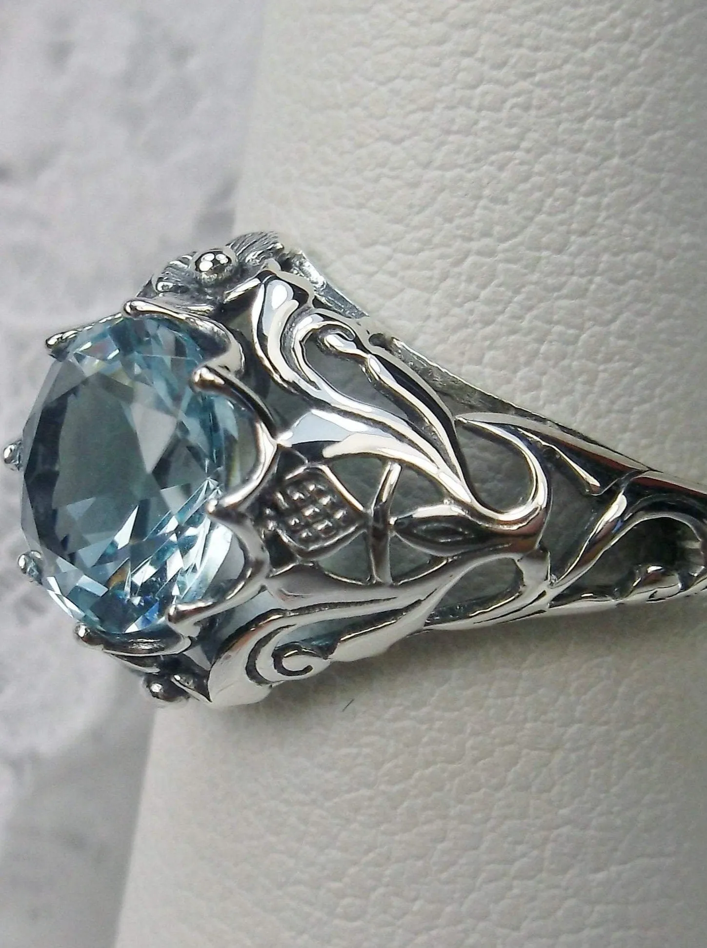 Sky Blue Topaz Ring, Size 8.5, Daisy Filigree Victorian Jewelry #D66 - Ready to Ship