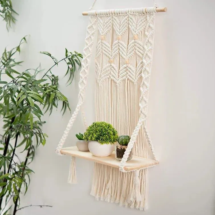 Skyla Macrame Hanging Shelf Wall Décor