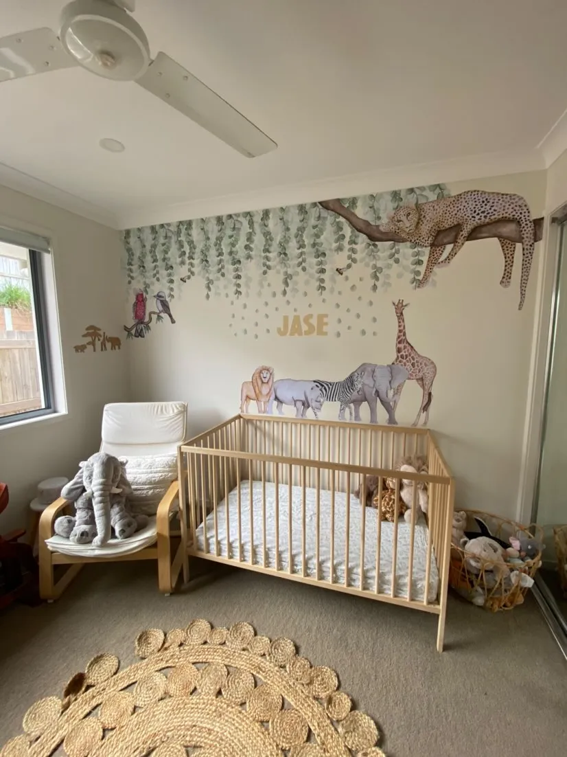 Sleepy Leopard Australian Design Hand Painted Peel & Stick, Removable Wall Decal. Nursery, Kids Playroom, Kids Teens Bedroom