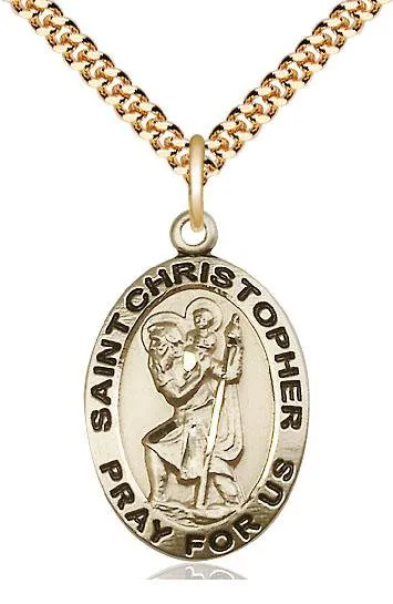 St Christopher Gold  (1 x 5/8") with 24" chain