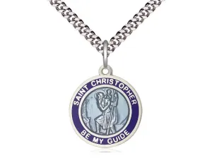St. Christopher Round Blue Border Medal 3/4"