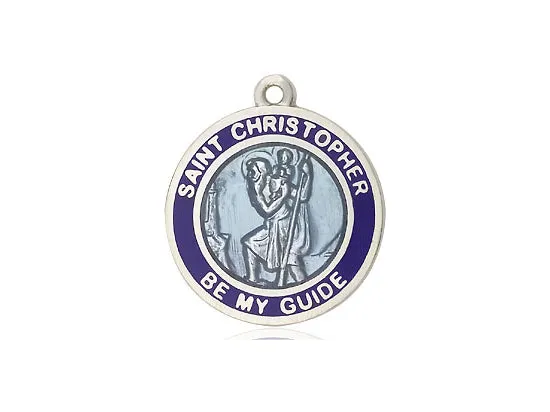 St. Christopher Round Blue Border Medal 3/4"