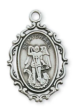 St Michael Sterling Silver Medal 1" with Chain