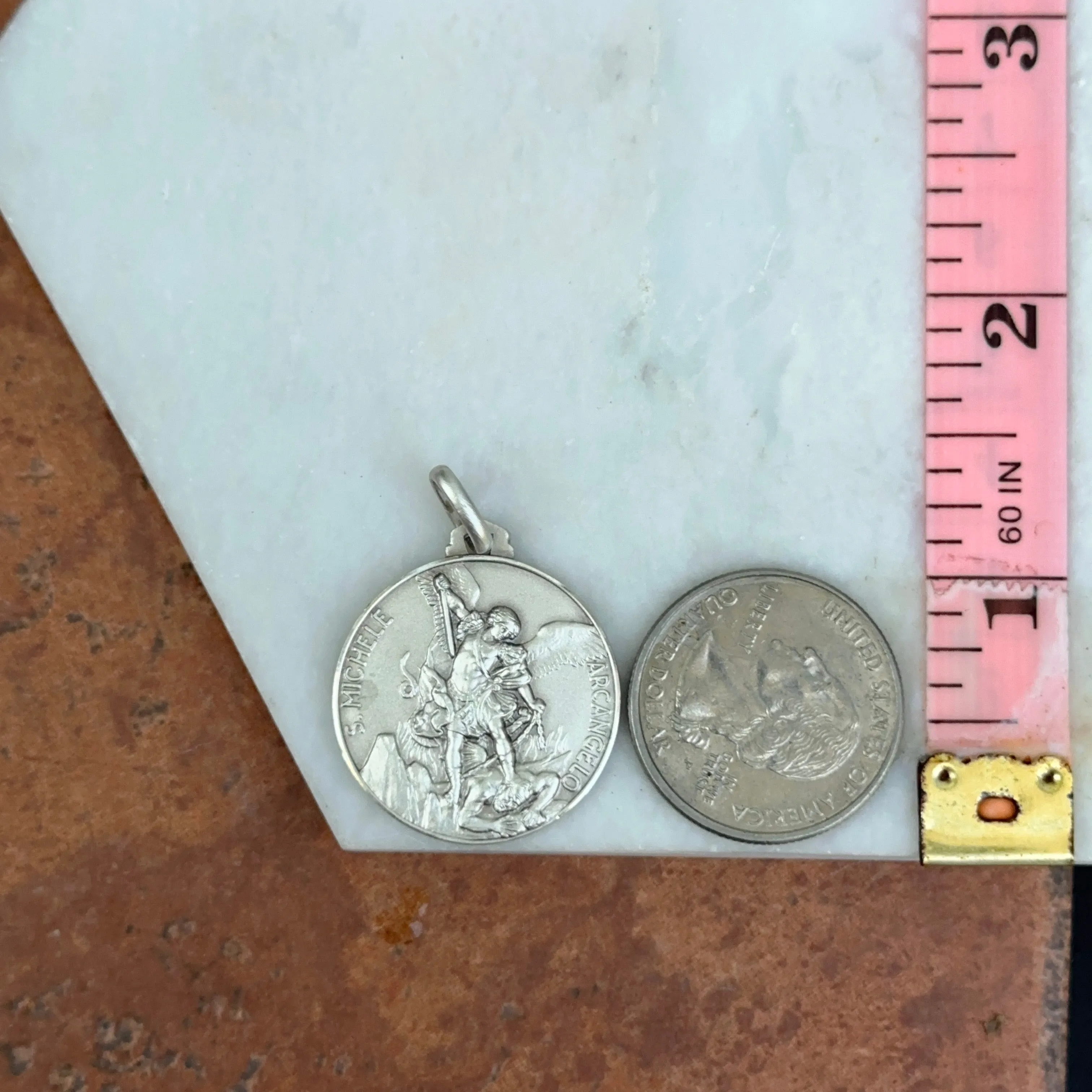 Sterling Silver Antiqued St Michael Medal Pendant 25mm