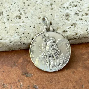 Sterling Silver Antiqued St Michael Medal Pendant 25mm
