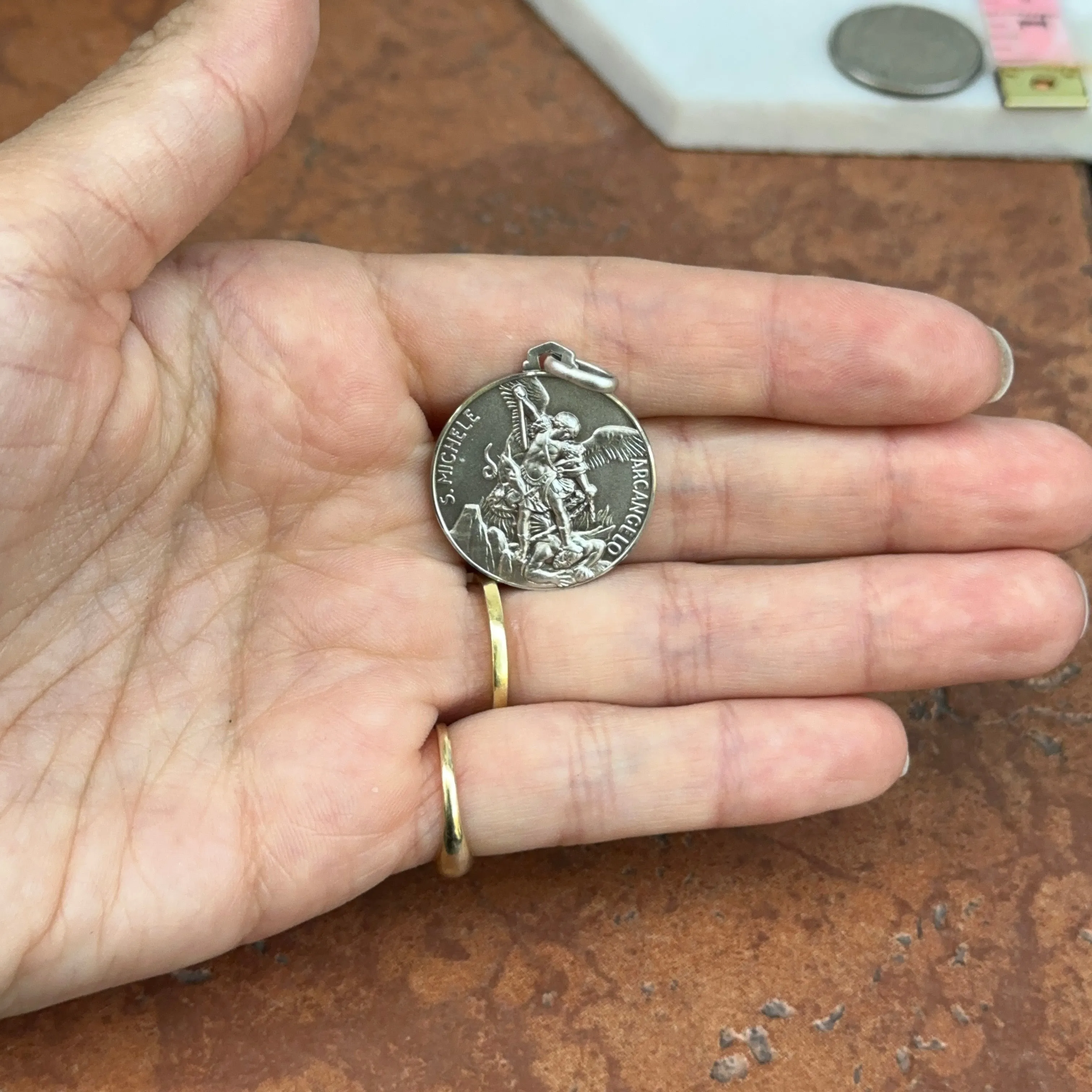 Sterling Silver Antiqued St Michael Medal Pendant 25mm