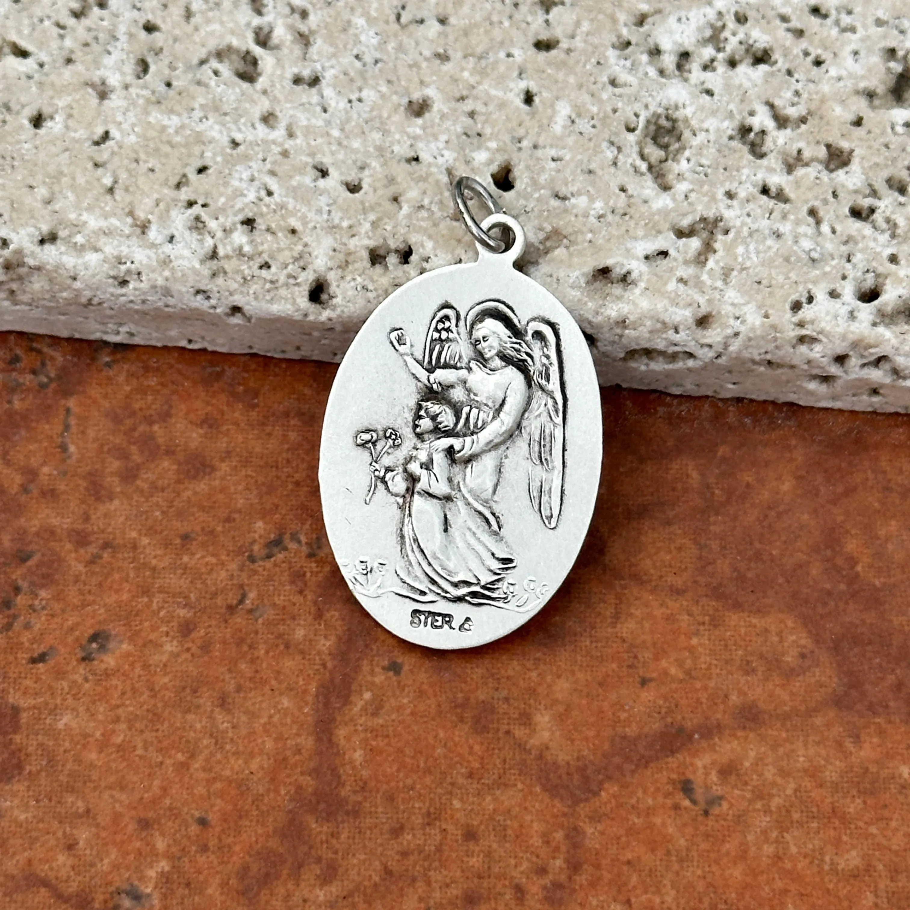 Sterling Silver Antiqued St Michael Reversible Pendant 31mm