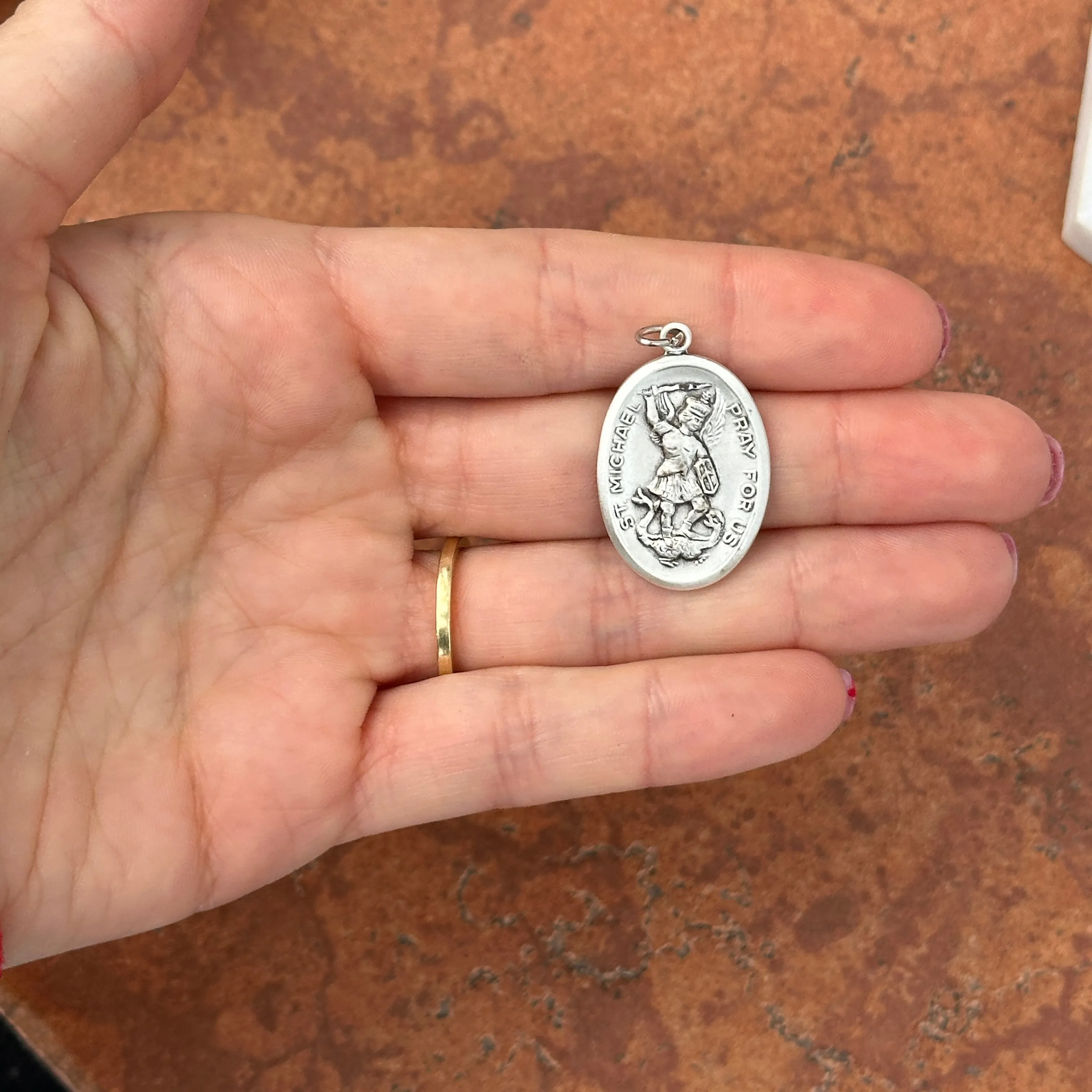 Sterling Silver Antiqued St Michael Reversible Pendant 31mm