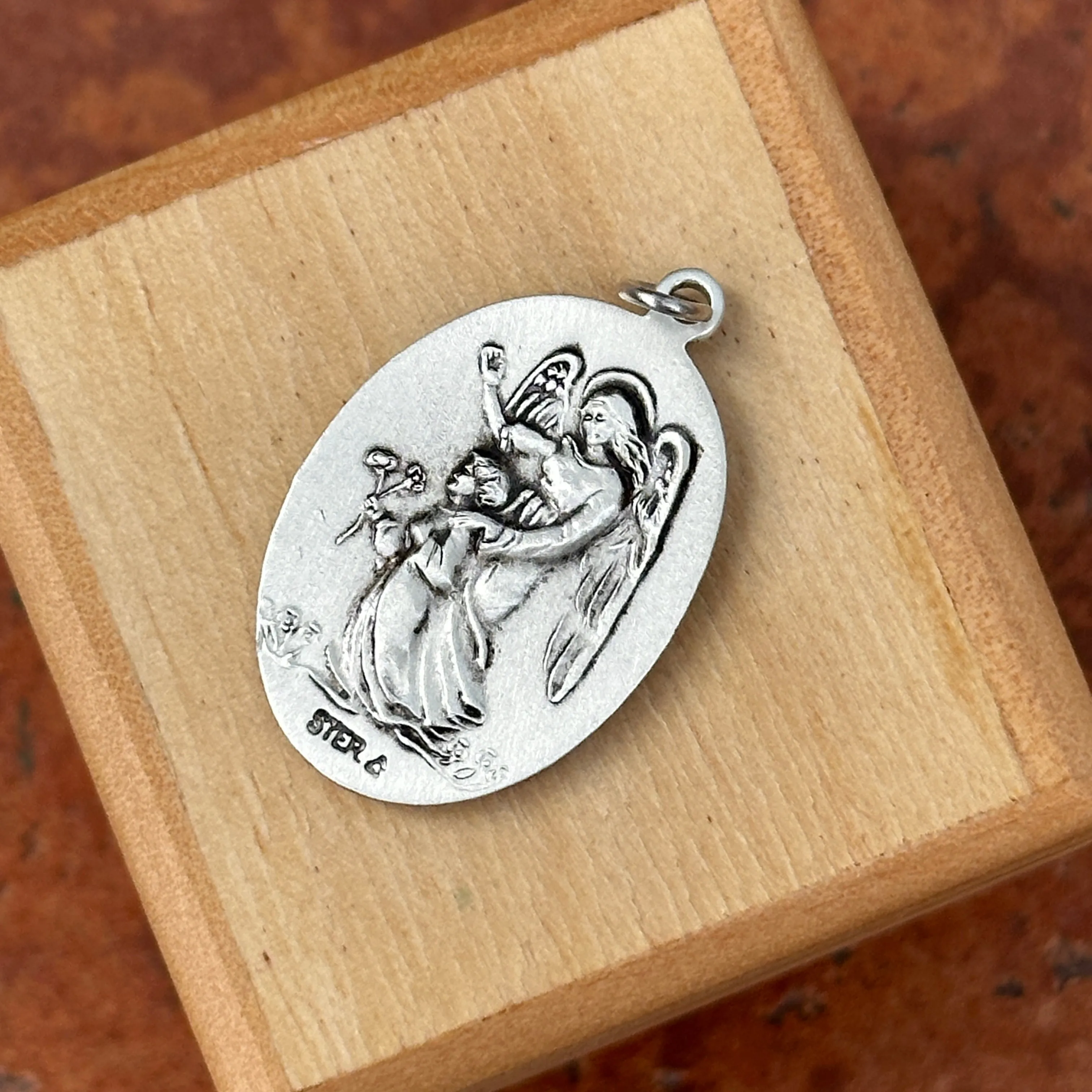 Sterling Silver Antiqued St Michael Reversible Pendant 31mm