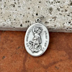 Sterling Silver Antiqued St Michael Reversible Pendant 31mm