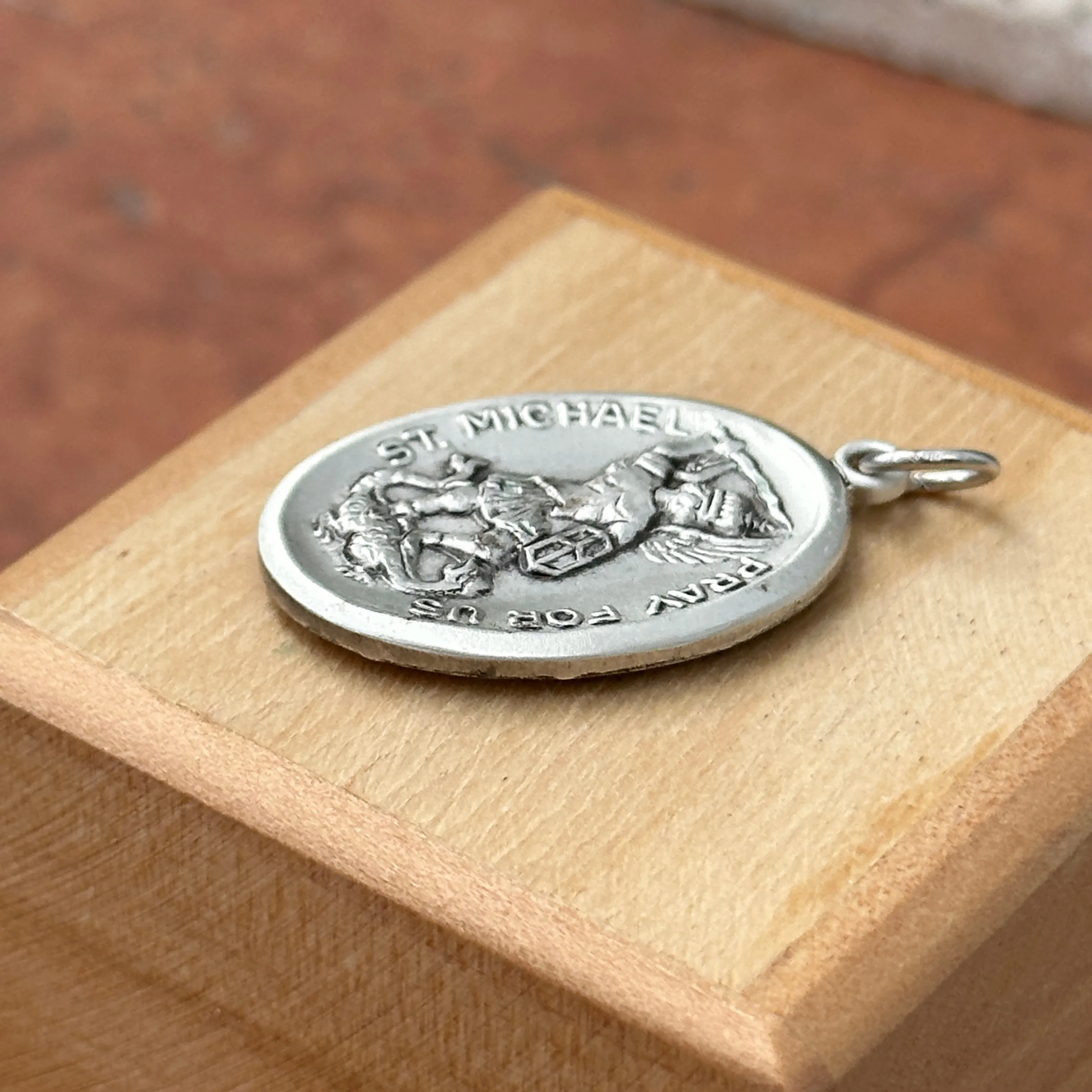 Sterling Silver Antiqued St Michael Reversible Pendant 31mm