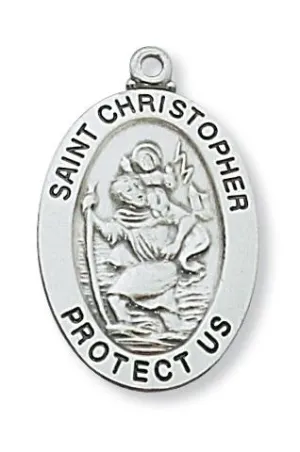 Sterling  Silver St Christopher 1"x 5/8"  with chain. Patron Saint of Travel.
